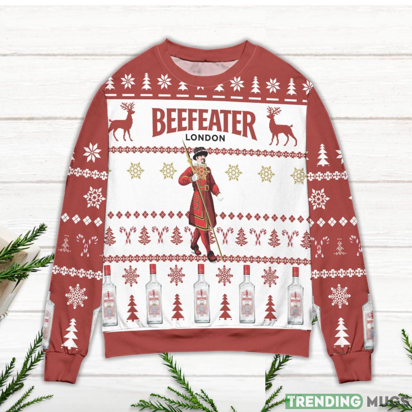 Beefeater London Dry Gin Reindeer & Snowflake Pattern Ugly Christmas Sweater 3D Sweater, Sweater Beefeater London Dry Gin Reindeer & Snowflake Pattern Ugly Christmas Sweater 3D Sweater, Sweater