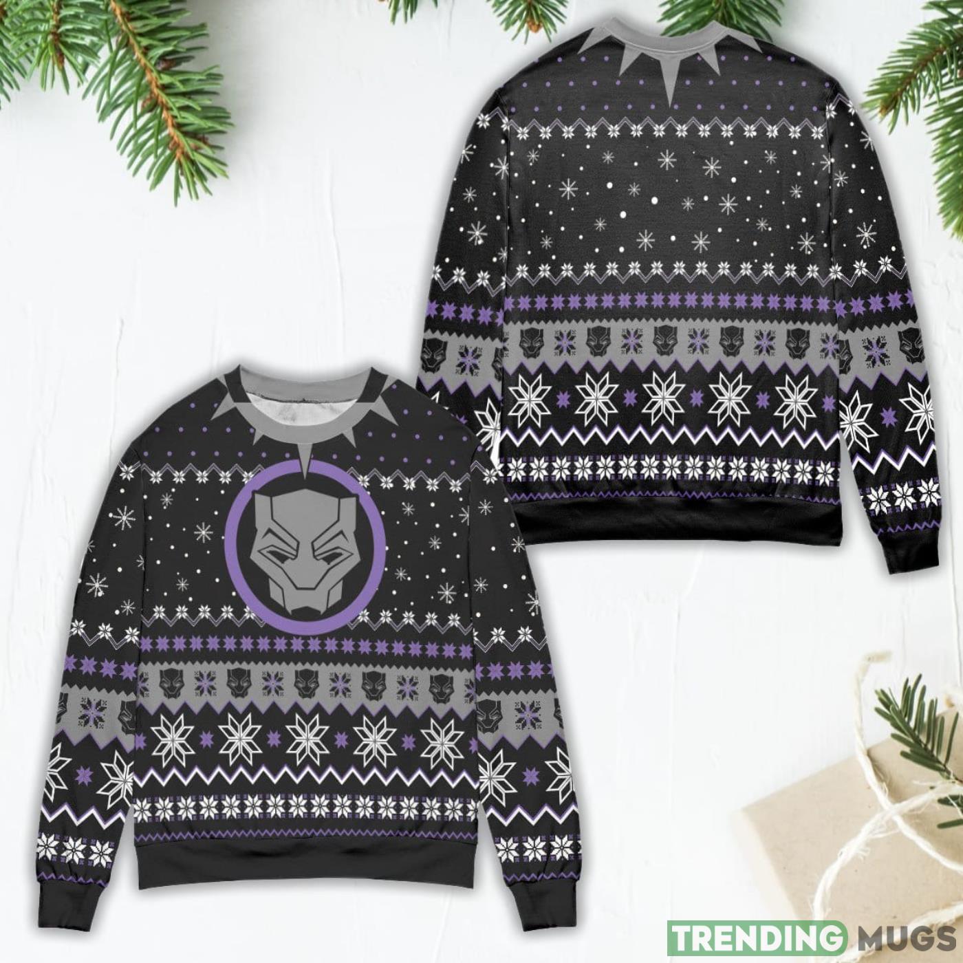 Black Panther Mask Wakanda Snowflake Pattern Ugly Christmas Sweater Product Photo 1 Black Panther Mask Wakanda Snowflake Pattern Ugly Christmas Sweater Product Photo 1