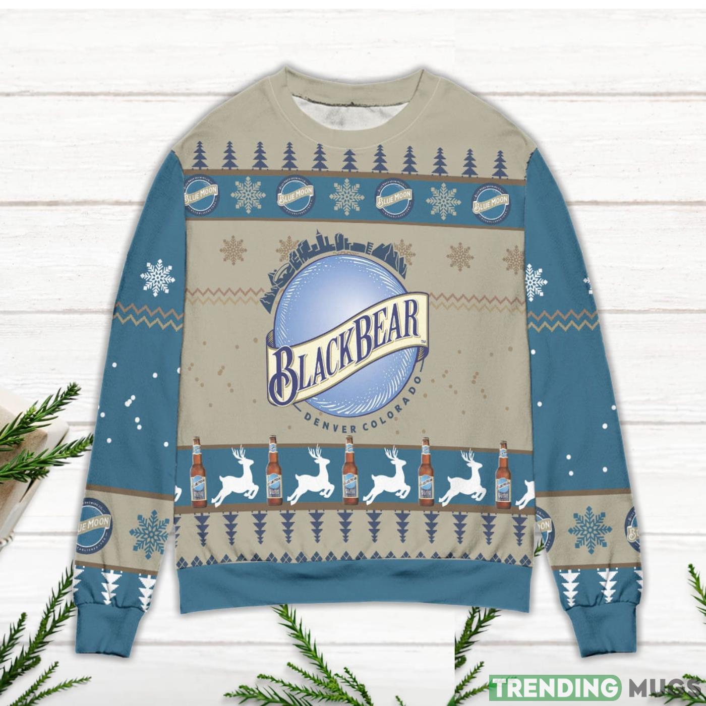 Blue Moon Brewery Reindeer & Snowflake Pattern Ugly Christmas Sweater 3D Sweater, Sweater Blue Moon Brewery Reindeer & Snowflake Pattern Ugly Christmas Sweater 3D Sweater, Sweater