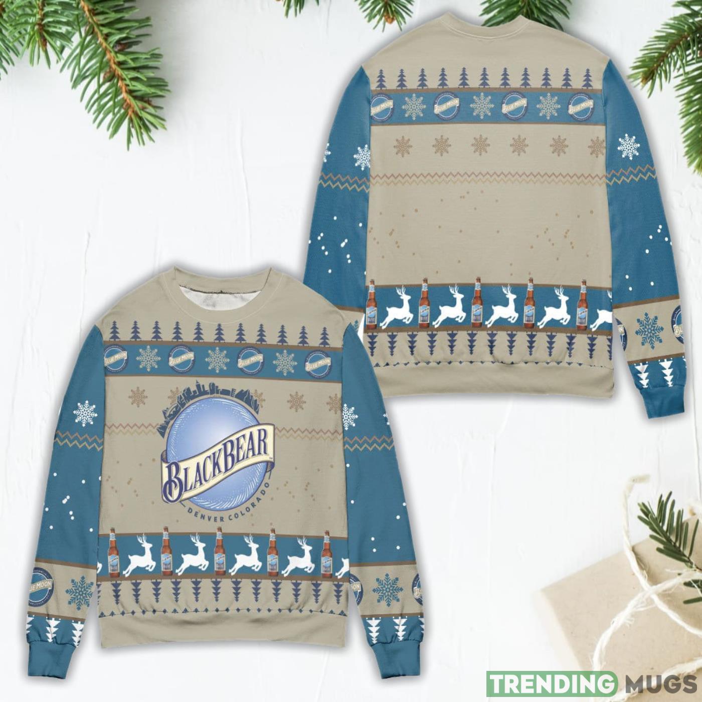 Blue Moon Brewery Reindeer & Snowflake Pattern Ugly Christmas Sweater Product Photo 1 Blue Moon Brewery Reindeer & Snowflake Pattern Ugly Christmas Sweater Product Photo 1