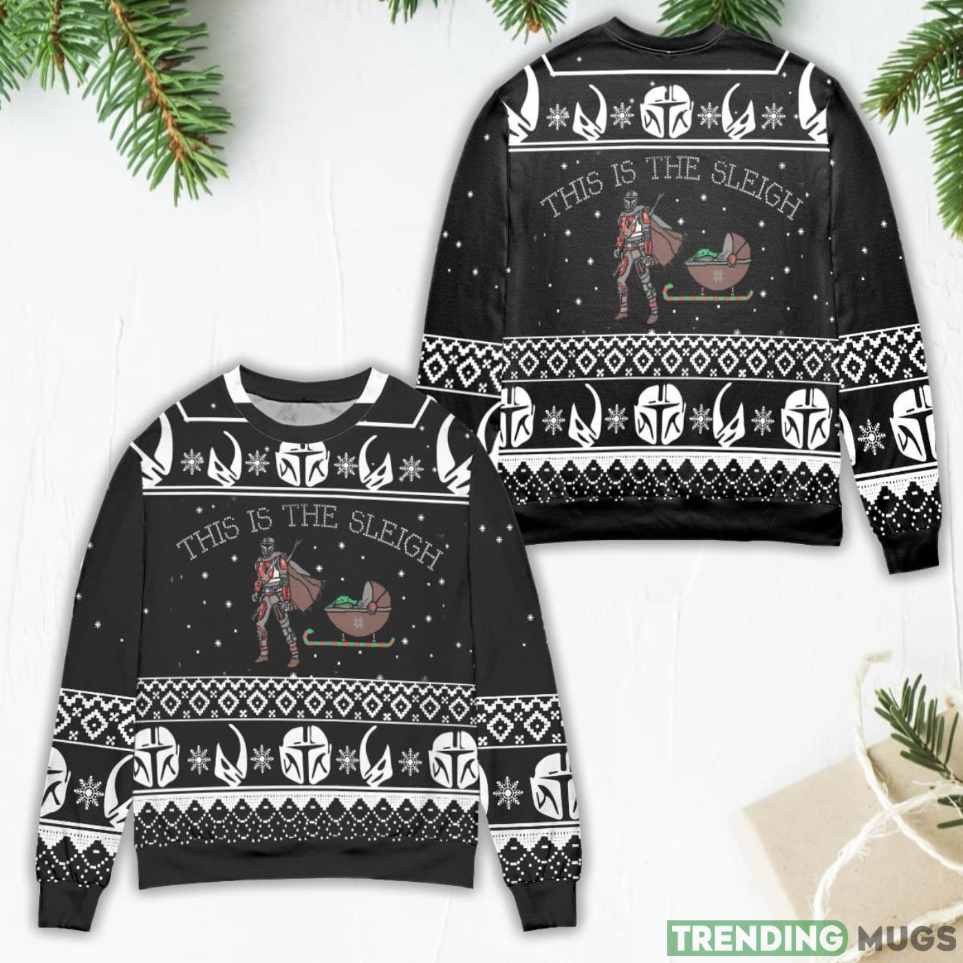 Boba Fett Baby Yoda Star Wars This Is The Sleigh Ugly Christmas Sweater Product Photo 1 Boba Fett Baby Yoda Star Wars This Is The Sleigh Ugly Christmas Sweater Product Photo 1