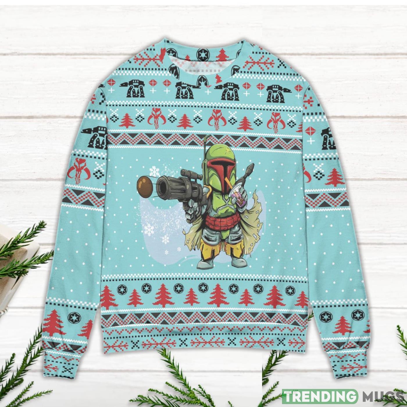 Boba Fett Star Wars Snowflake Ugly Christmas Sweater Product Photo 1 Boba Fett Star Wars Snowflake Ugly Christmas Sweater Product Photo 1