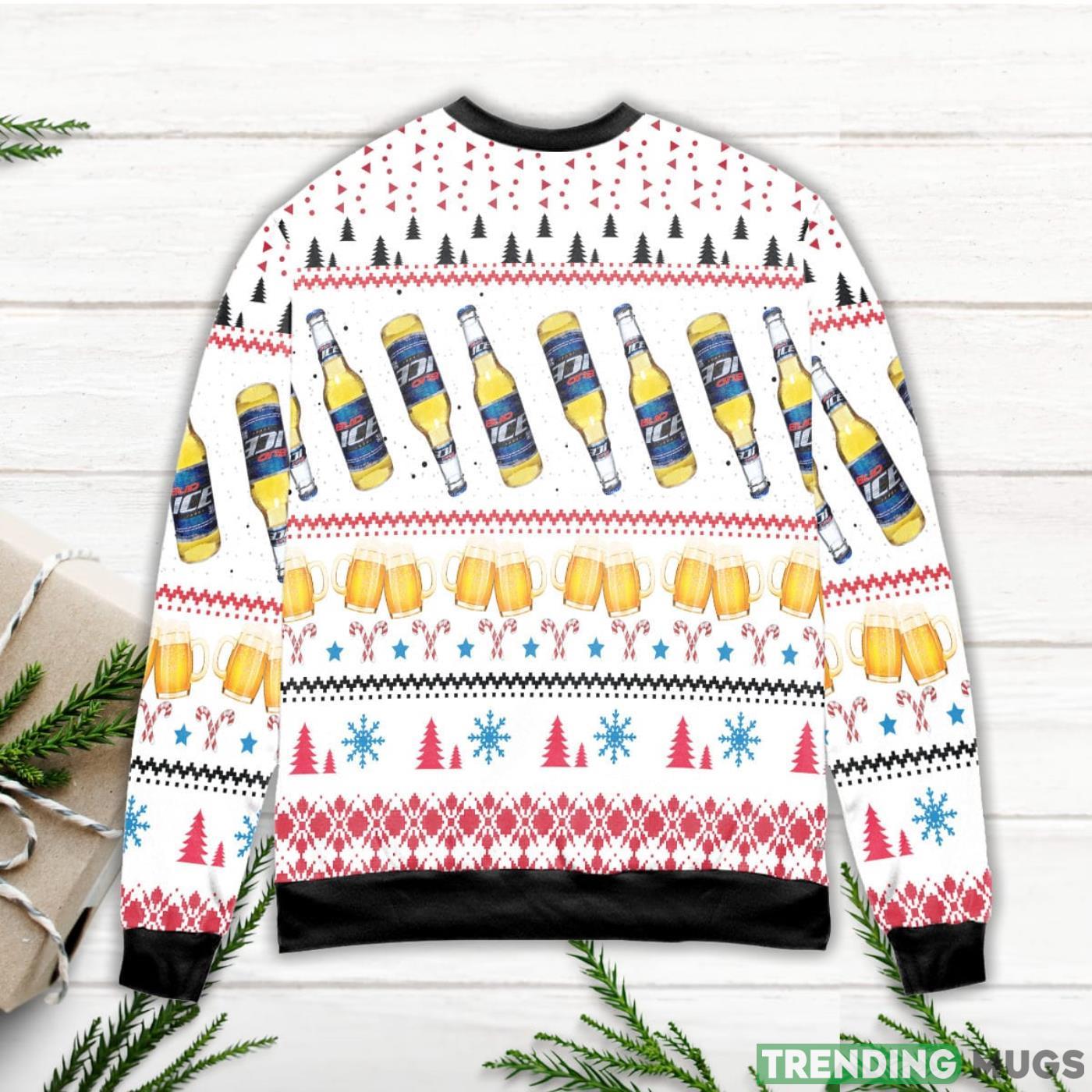 Bud Ice Snowflake And Pine Tree Pattern Ugly Christmas Sweater 3D Sweater, Sweater Bud Ice Snowflake And Pine Tree Pattern Ugly Christmas Sweater 3D Sweater, Sweater