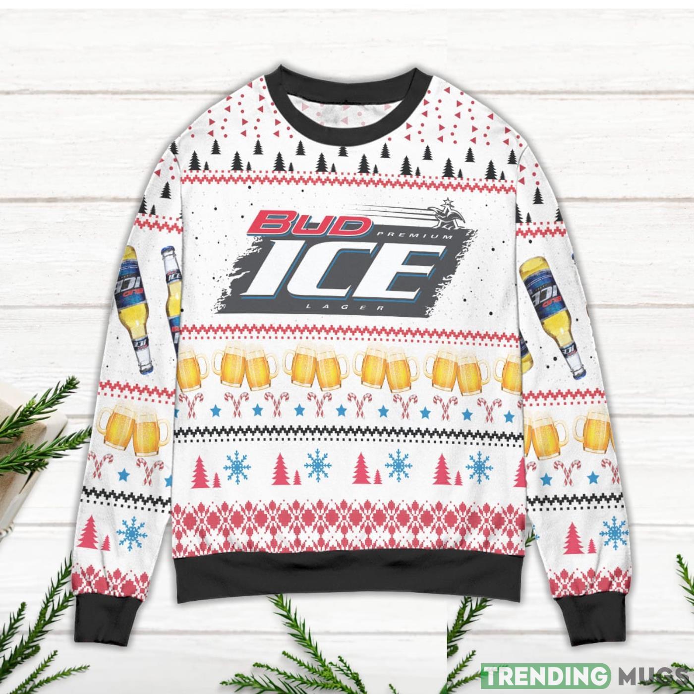 Bud Ice Snowflake And Pine Tree Pattern Ugly Christmas Sweater 3D Sweater, Sweater Bud Ice Snowflake And Pine Tree Pattern Ugly Christmas Sweater 3D Sweater, Sweater