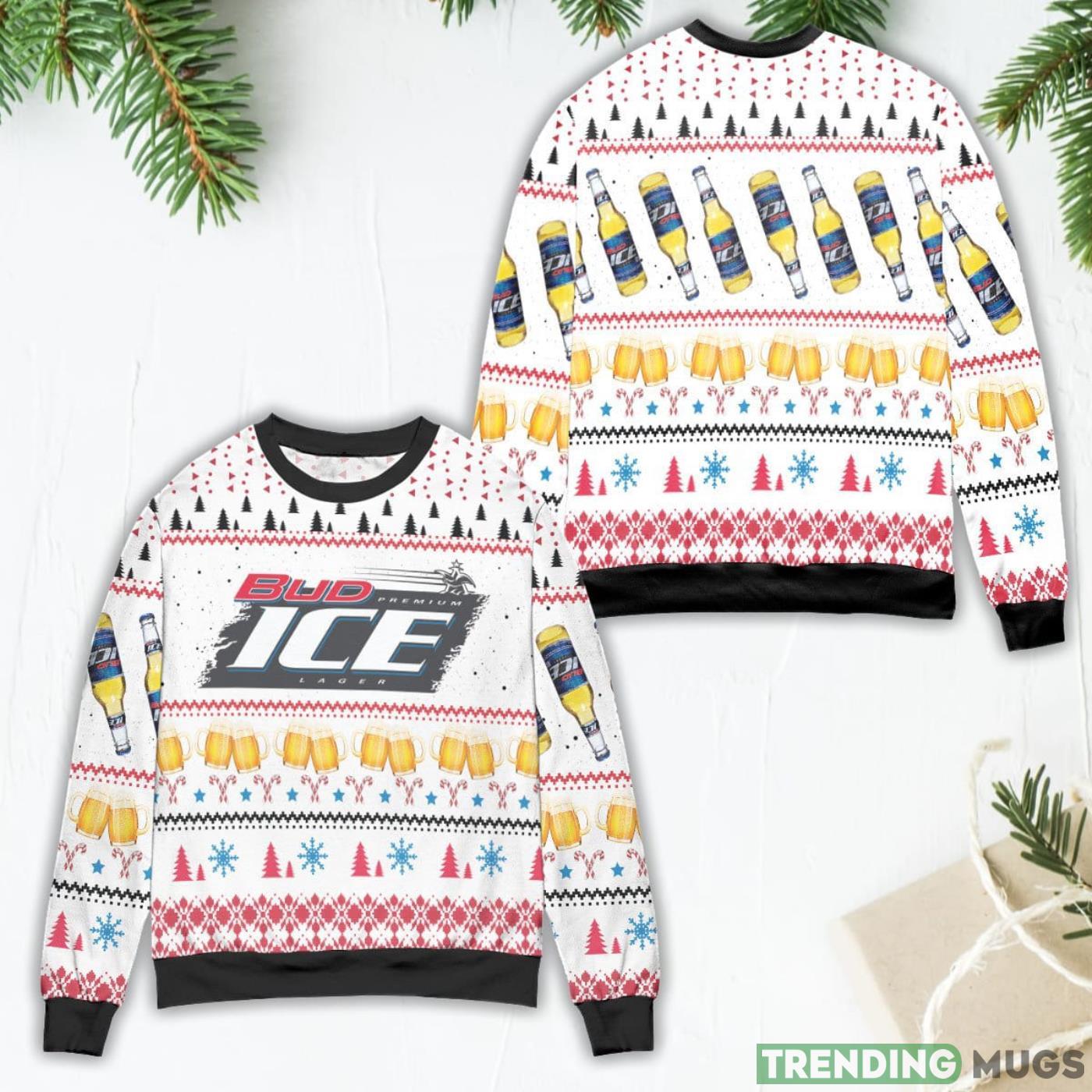 Bud Ice Snowflake And Pine Tree Pattern Ugly Christmas Sweater Product Photo 1 Bud Ice Snowflake And Pine Tree Pattern Ugly Christmas Sweater Product Photo 1