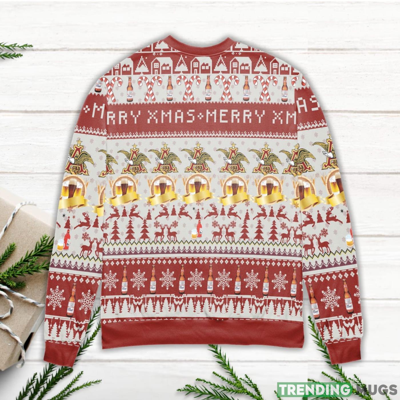 Budweiser Merry Xmas Reindeer & Snowflake Pattern Ugly Christmas Sweater Sweater Budweiser Merry Xmas Reindeer & Snowflake Pattern Ugly Christmas Sweater Sweater