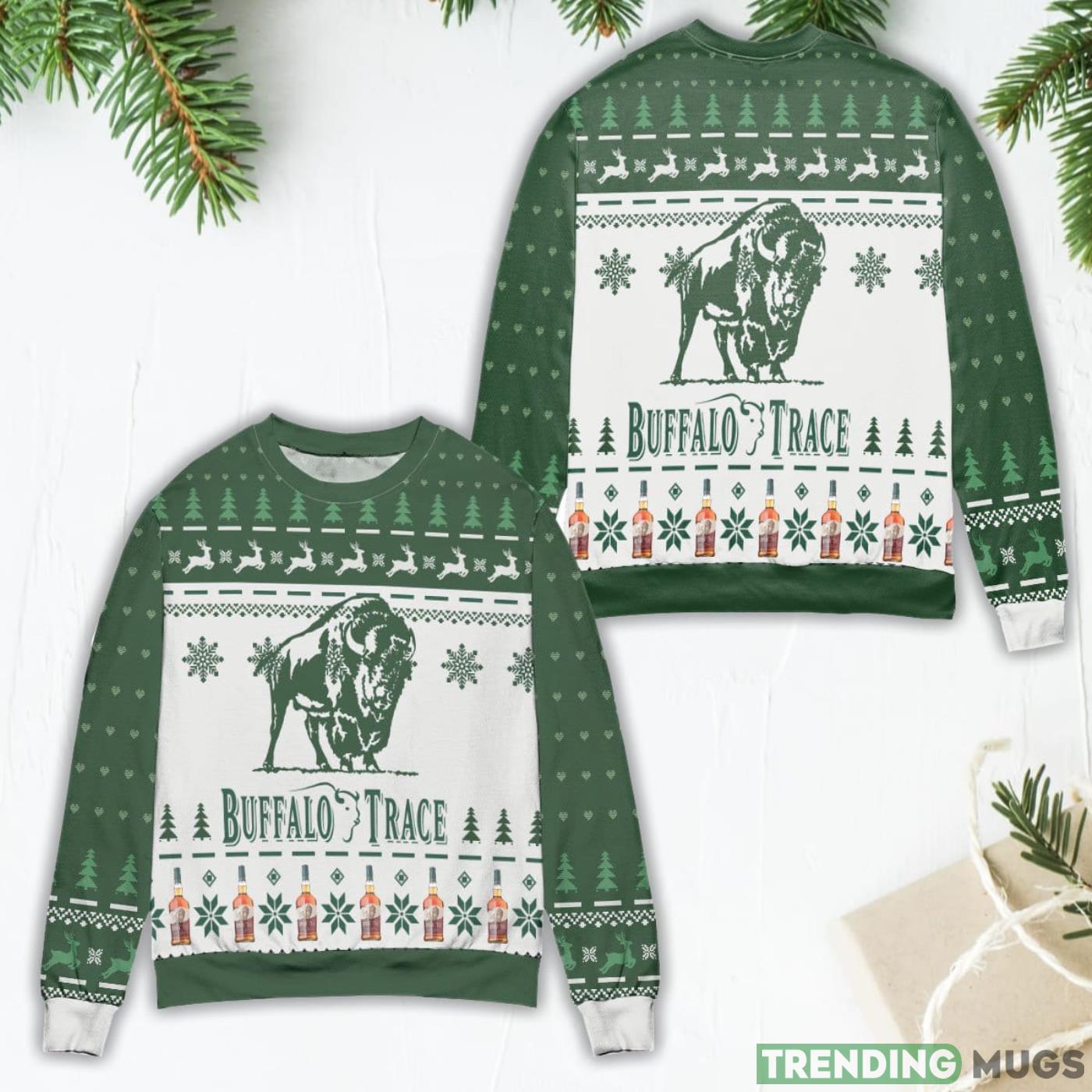 Buffalo Trace Kentucky Straight Bourbon Whiskey Reindeer Pine Tree Pattern Ugly Christmas Sweater Product Photo 1 Buffalo Trace Kentucky Straight Bourbon Whiskey Reindeer Pine Tree Pattern Ugly Christmas Sweater Product Photo 1