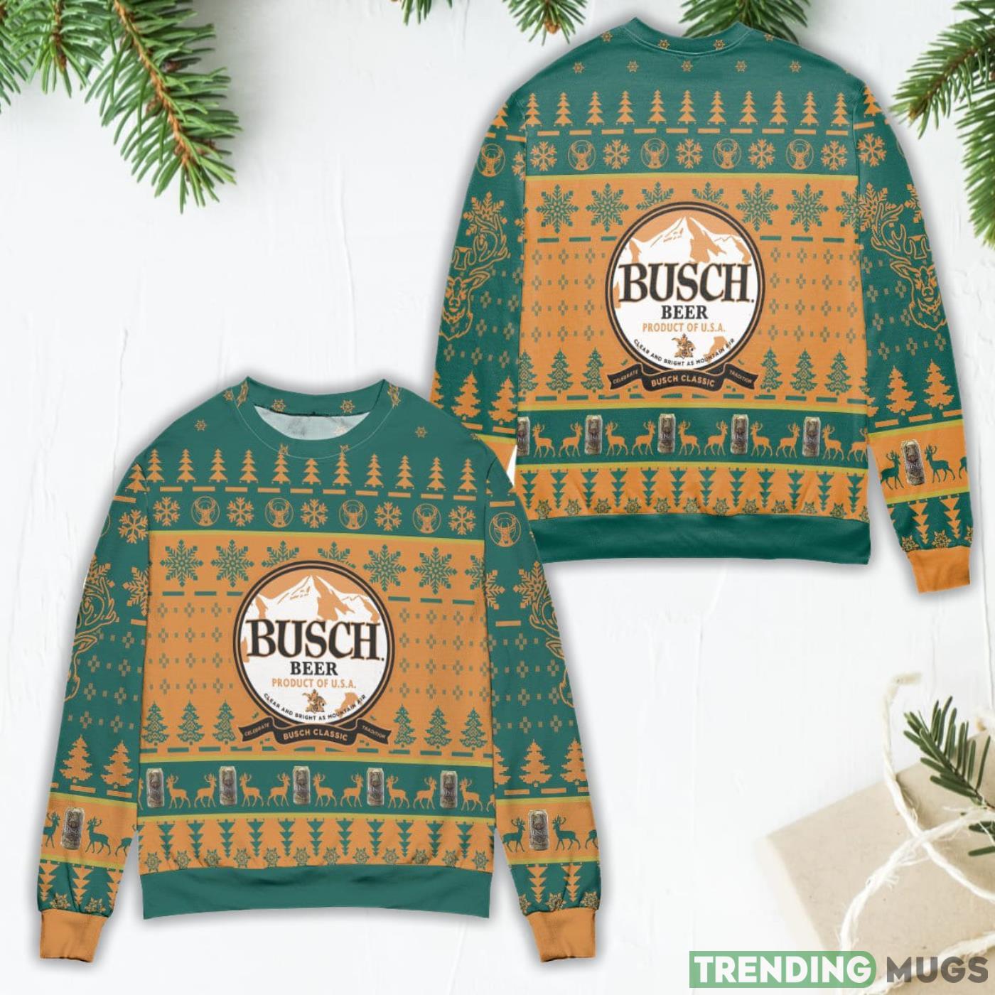 Busch Beer Product Of USA Pine Tree Snowflake Pattern Ugly Christmas Sweater Product Photo 1