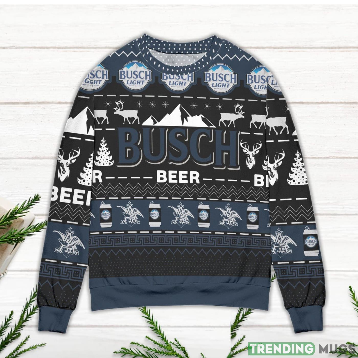 Busch Beer Reindeer Pattern Ugly Christmas Sweater Navy 3D Sweater, Sweater Busch Beer Reindeer Pattern Ugly Christmas Sweater Navy 3D Sweater, Sweater