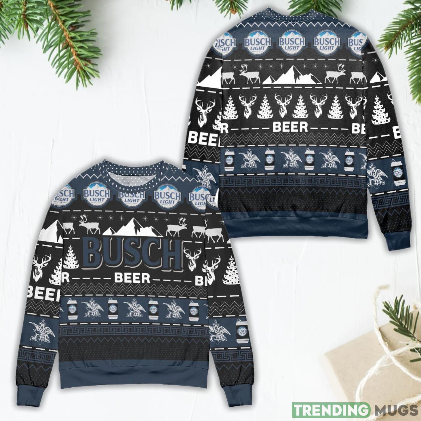 Busch Beer Reindeer Pattern Ugly Christmas Sweater Navy Product Photo 1 Busch Beer Reindeer Pattern Ugly Christmas Sweater Navy Product Photo 1