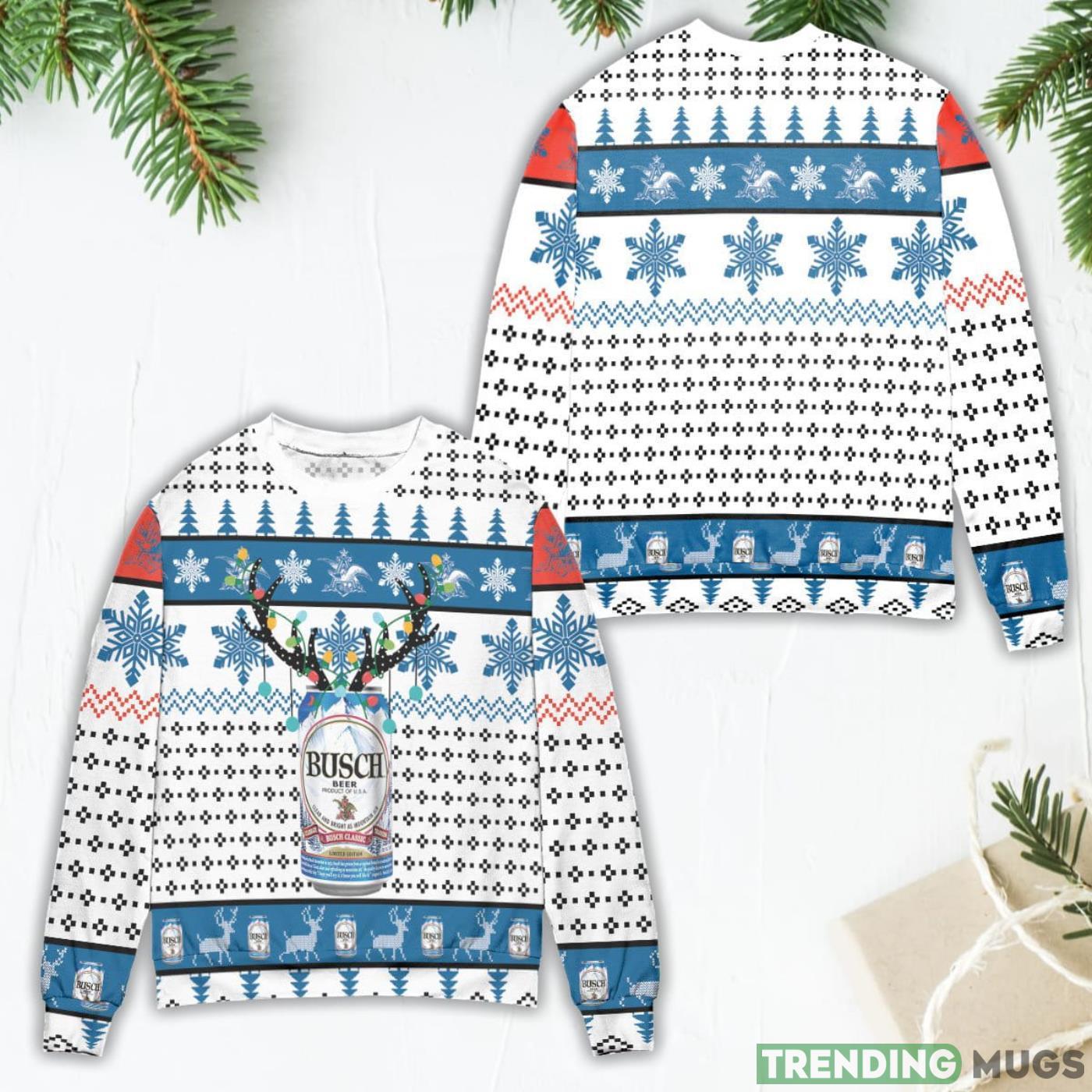 Busch Beer Reindeer Snowflake Pattern Ugly Christmas Sweater Product Photo 1