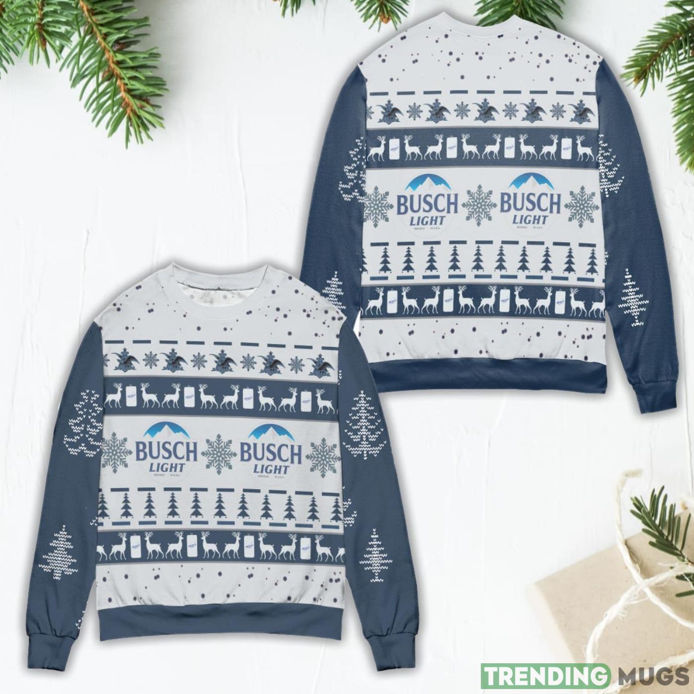Busch Light Reindeer & Pine Tree Pattern Ugly Christmas Sweater Product Photo 1 Busch Light Reindeer & Pine Tree Pattern Ugly Christmas Sweater Product Photo 1