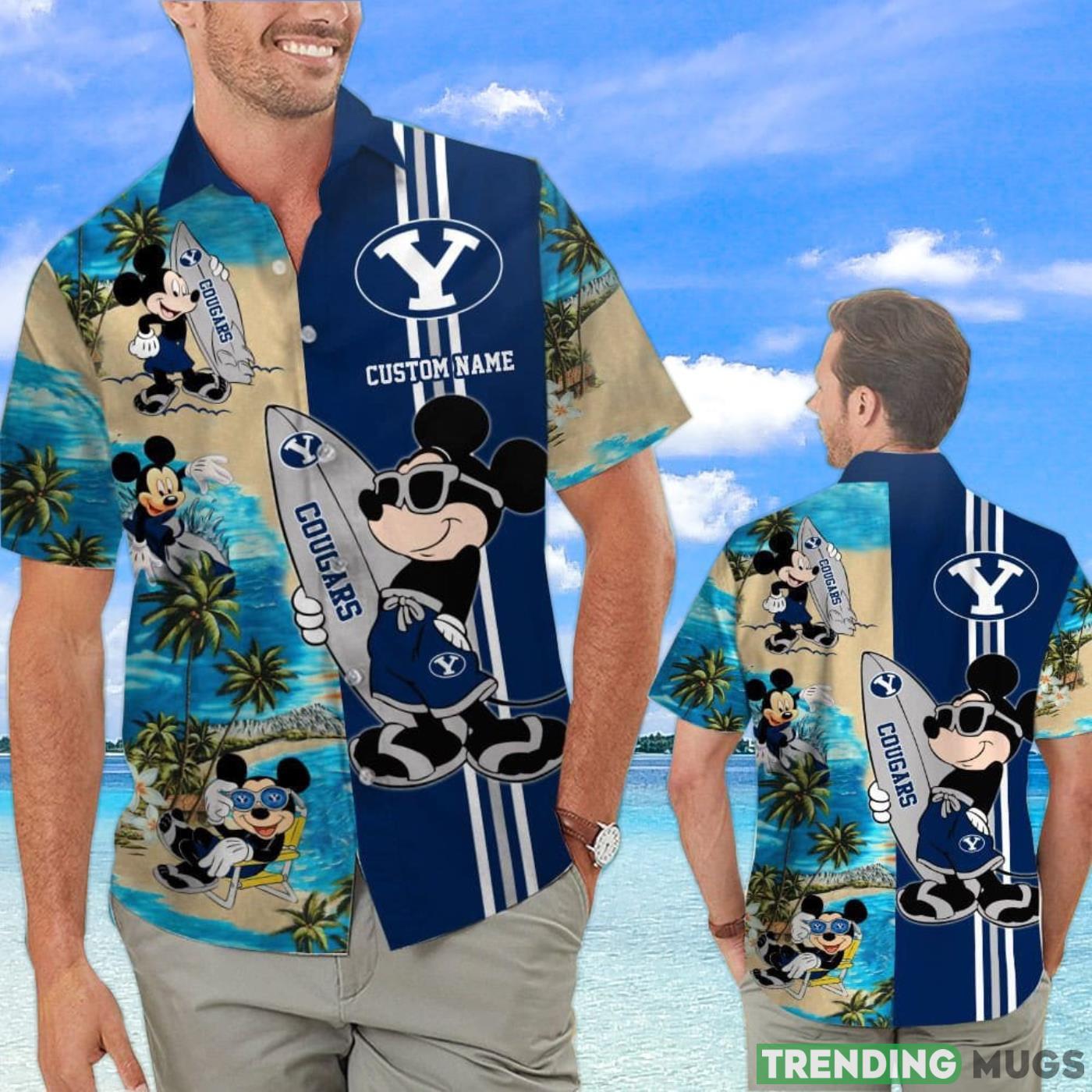 BYU Cougars Mickey Surfing Lover Custom Name Hawaiian Shirt Product Photo 1
