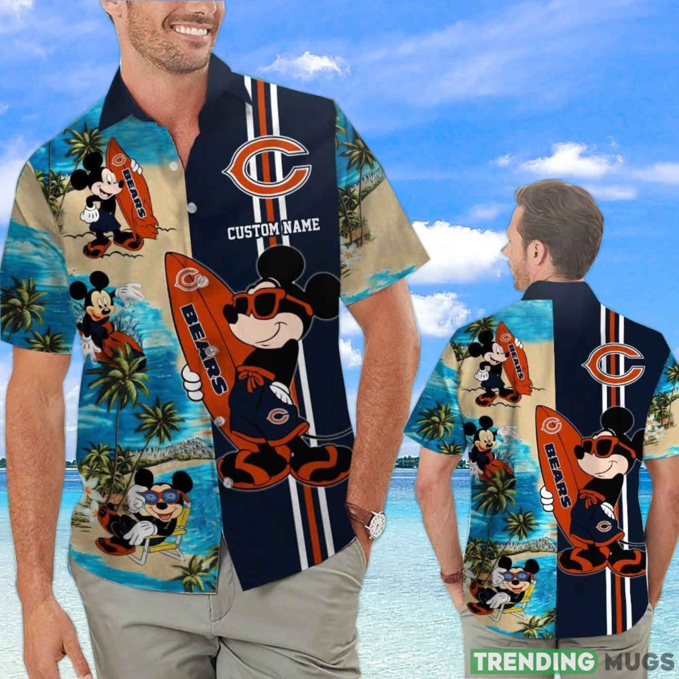 Chicago Bears Mickey Surfing Lover Custom Name Hawaiian Shirt Product Photo 1 Chicago Bears Mickey Surfing Lover Custom Name Hawaiian Shirt Product Photo 1