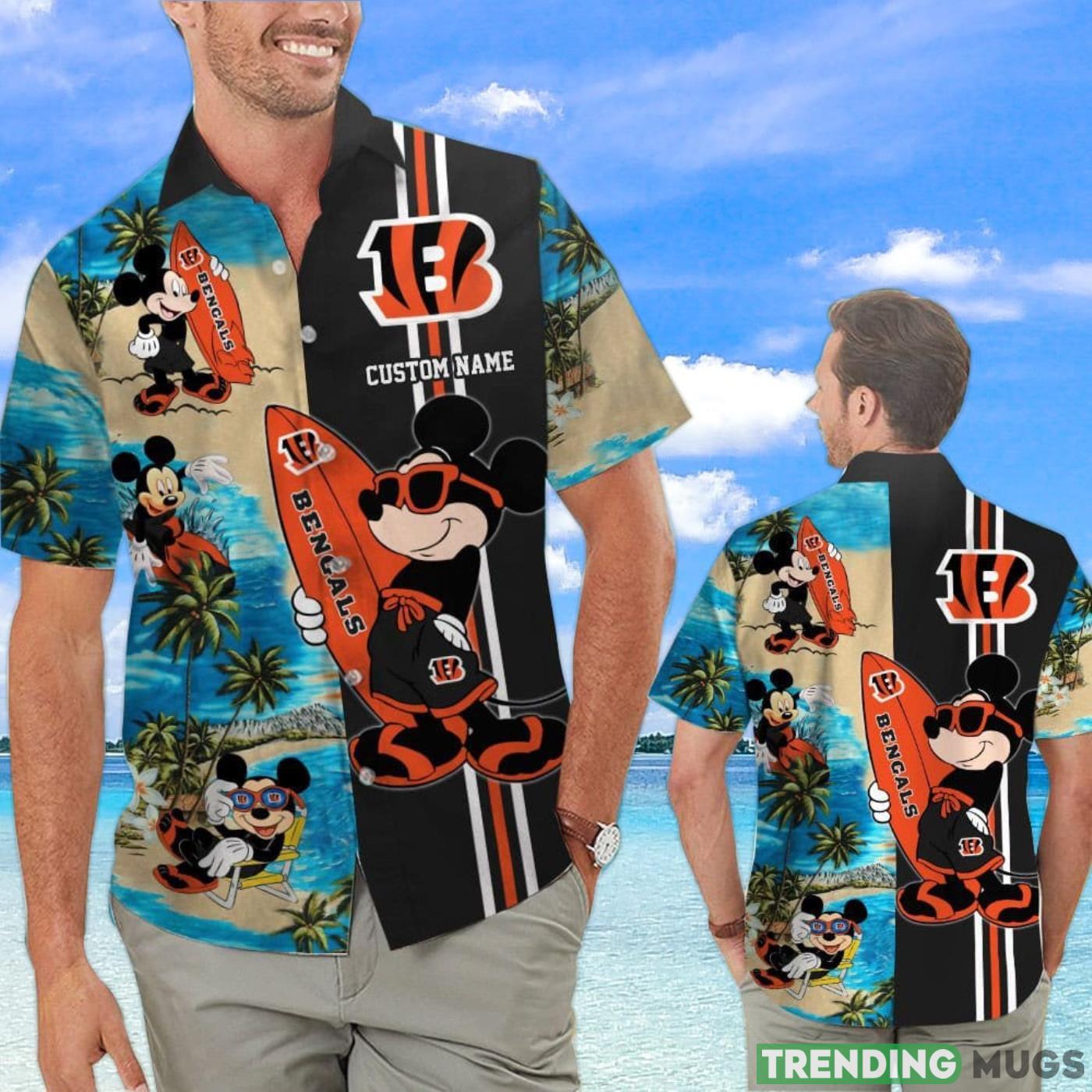 Cincinnati Bengals Mickey Surfing Lover Custom Name Hawaiian Shirt Product Photo 1 Cincinnati Bengals Mickey Surfing Lover Custom Name Hawaiian Shirt Product Photo 1