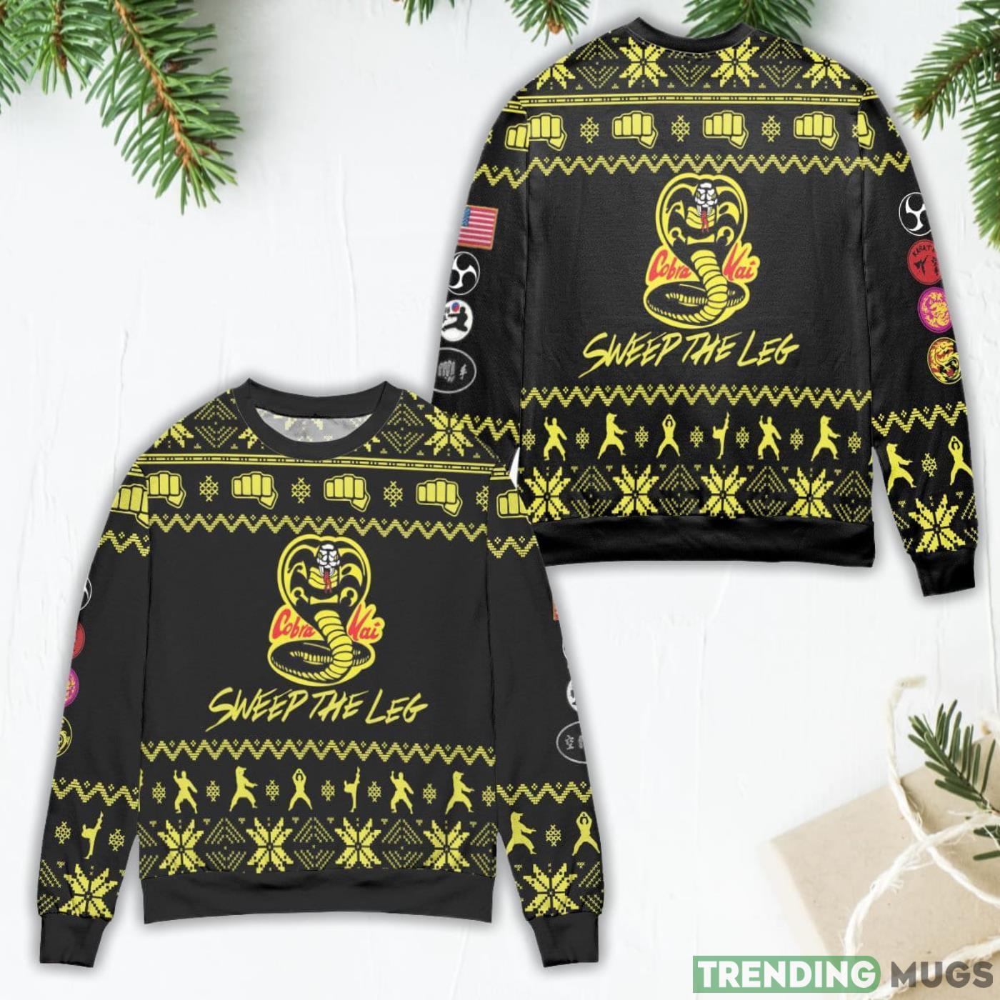 Cobra Kai Sweep The Leg Christmas Pattern Ugly Christmas Sweater Product Photo 1 Cobra Kai Sweep The Leg Christmas Pattern Ugly Christmas Sweater Product Photo 1