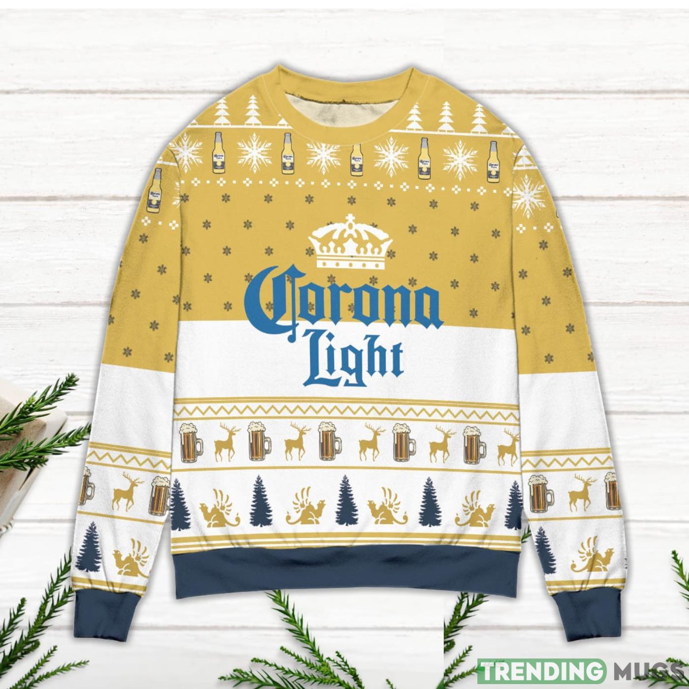 Corona Light Beer Snowflake Pattern Yellow Ugly Christmas Sweater Sweater Corona Light Beer Snowflake Pattern Yellow Ugly Christmas Sweater Sweater