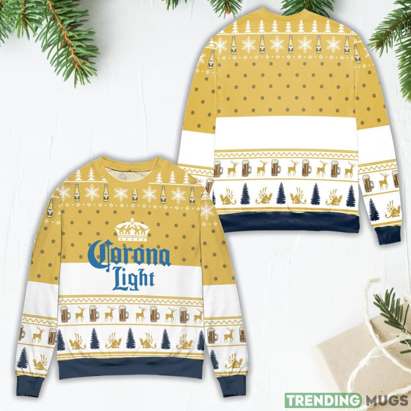 Corona Light Beer Snowflake Pattern Yellow Ugly Christmas Sweater Product Photo 1 Corona Light Beer Snowflake Pattern Yellow Ugly Christmas Sweater Product Photo 1