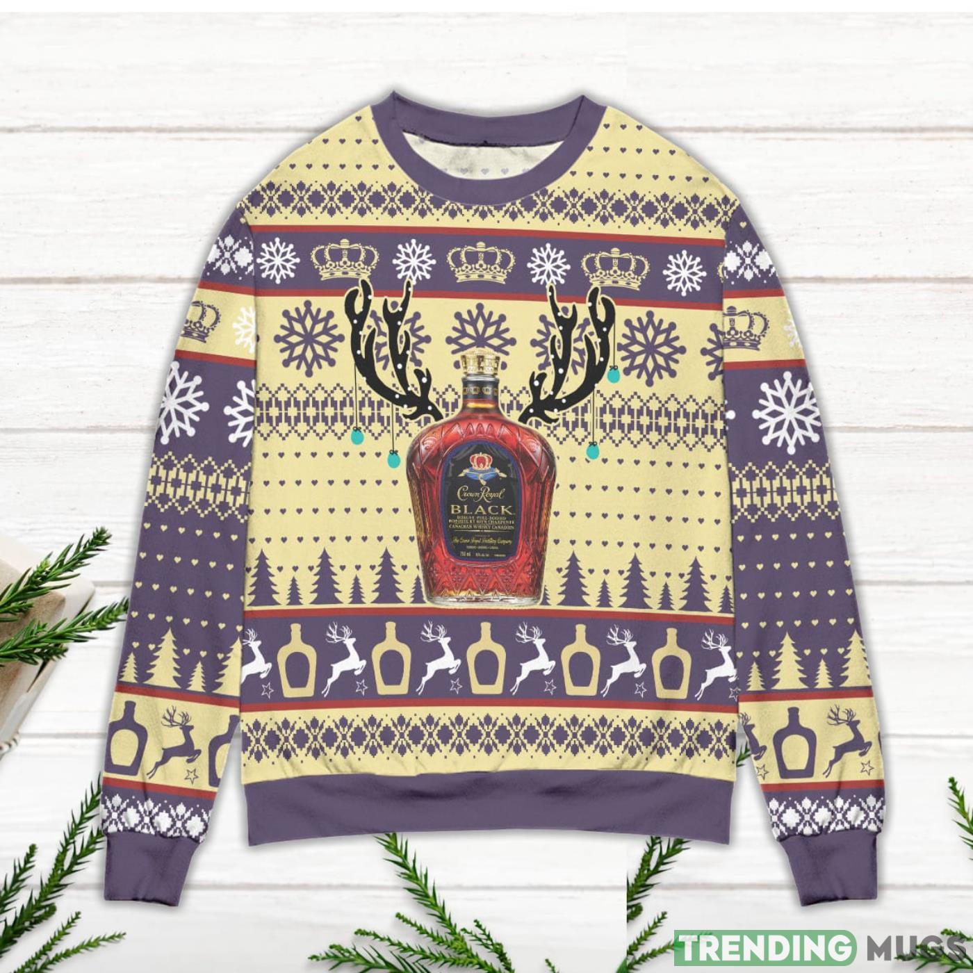 Crown Royal Black Reindeer & Snowflake Pattern Ugly Christmas Sweater Sweater Crown Royal Black Reindeer & Snowflake Pattern Ugly Christmas Sweater Sweater