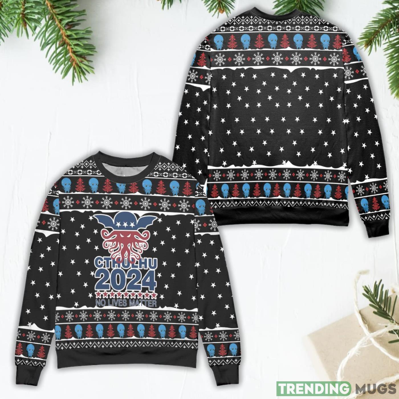 Cthulhu 2024 No Lives Matter Star Pattern Ugly Christmas Sweater Product Photo 1 Cthulhu 2024 No Lives Matter Star Pattern Ugly Christmas Sweater Product Photo 1
