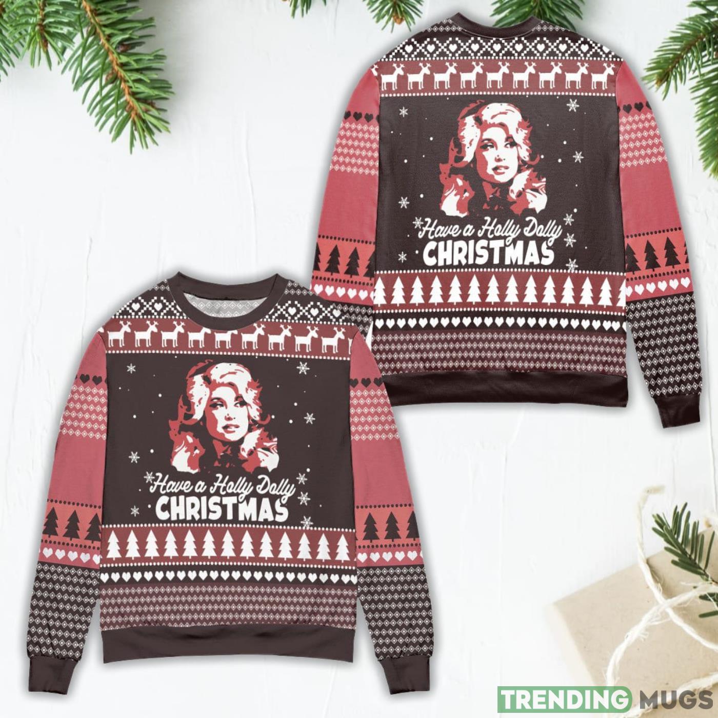 Dolly Parton Holly Dolly Christmas Pine Tree Pattern Ugly Christmas Sweater Product Photo 1 Dolly Parton Holly Dolly Christmas Pine Tree Pattern Ugly Christmas Sweater Product Photo 1