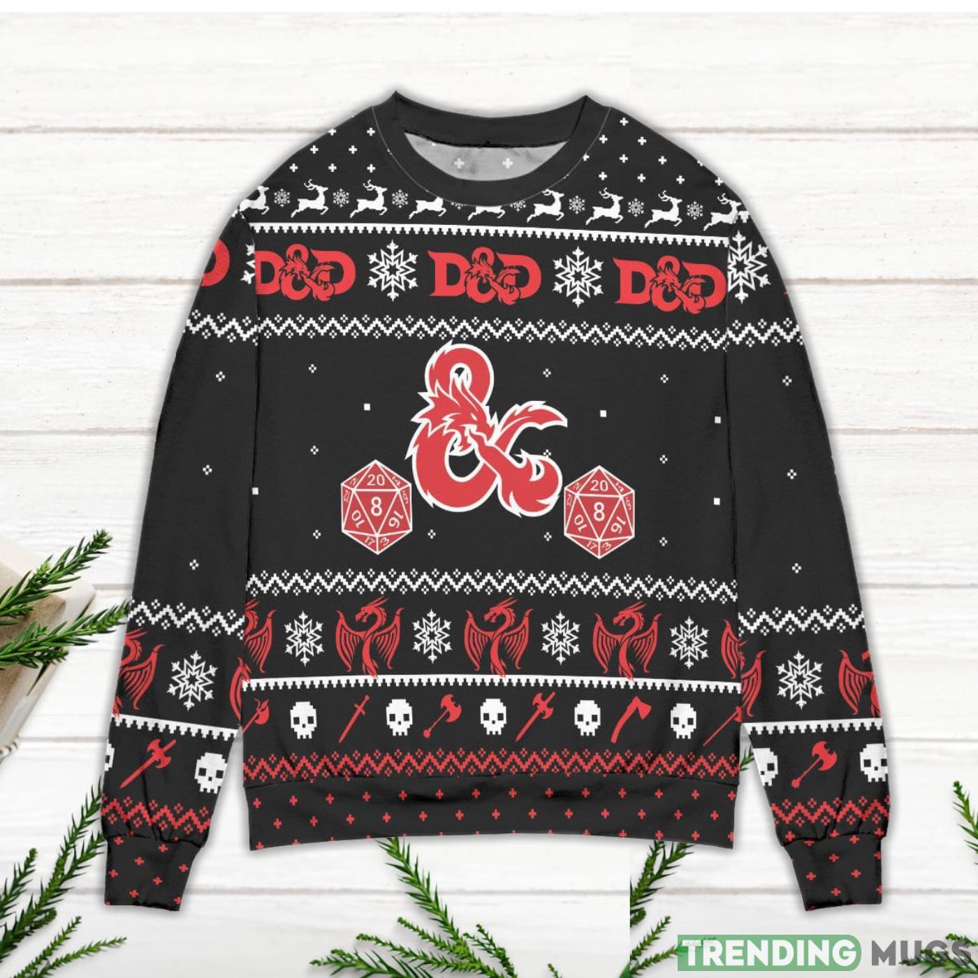 Dungeons And Dragons Dice Snowflake Pattern Ugly Christmas Sweater Product Photo 1 Dungeons And Dragons Dice Snowflake Pattern Ugly Christmas Sweater Product Photo 1