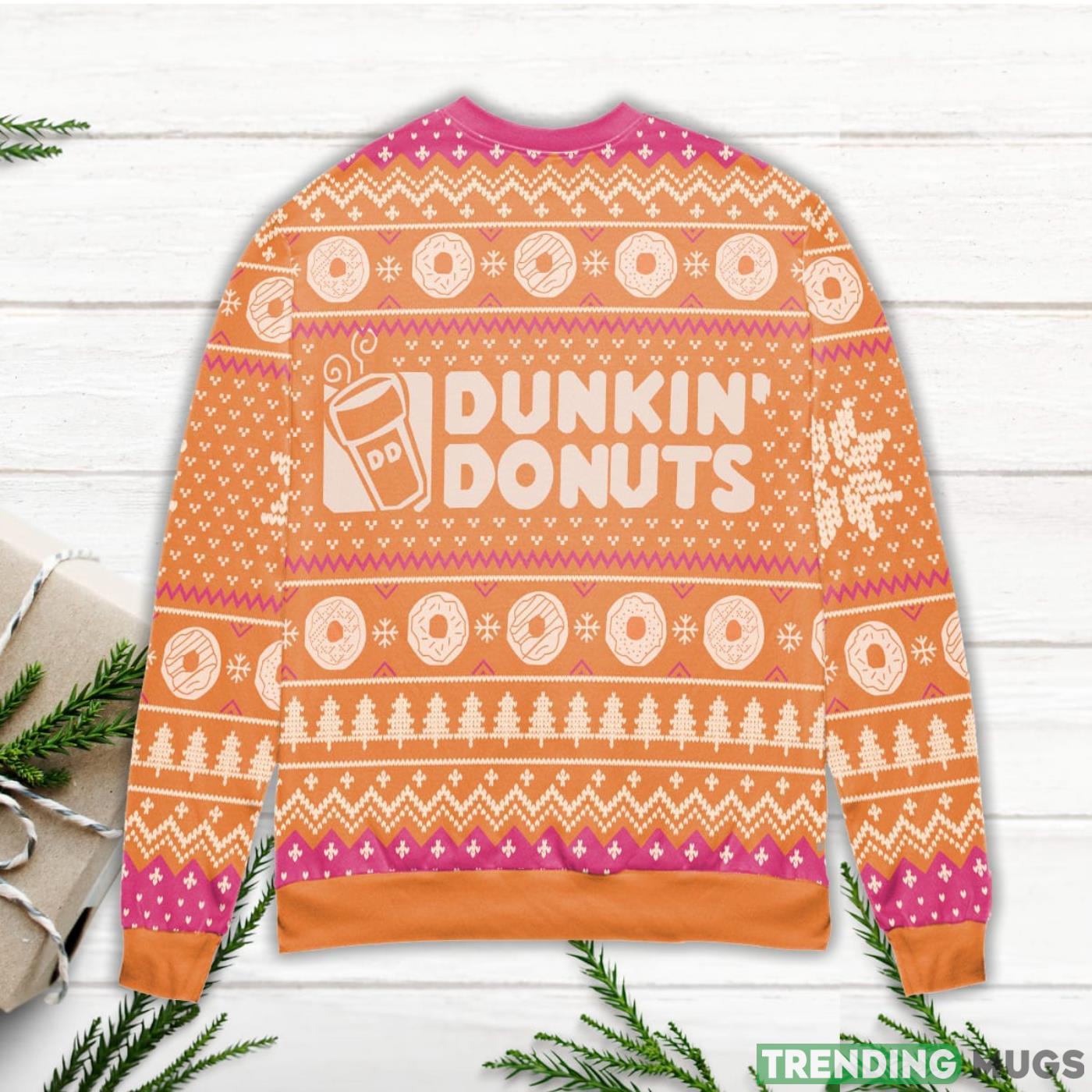 Dunkin' Donuts Snow Flake & Pine Tree Ugly Christmas Sweater Orange Sweater Dunkin' Donuts Snow Flake & Pine Tree Ugly Christmas Sweater Orange Sweater
