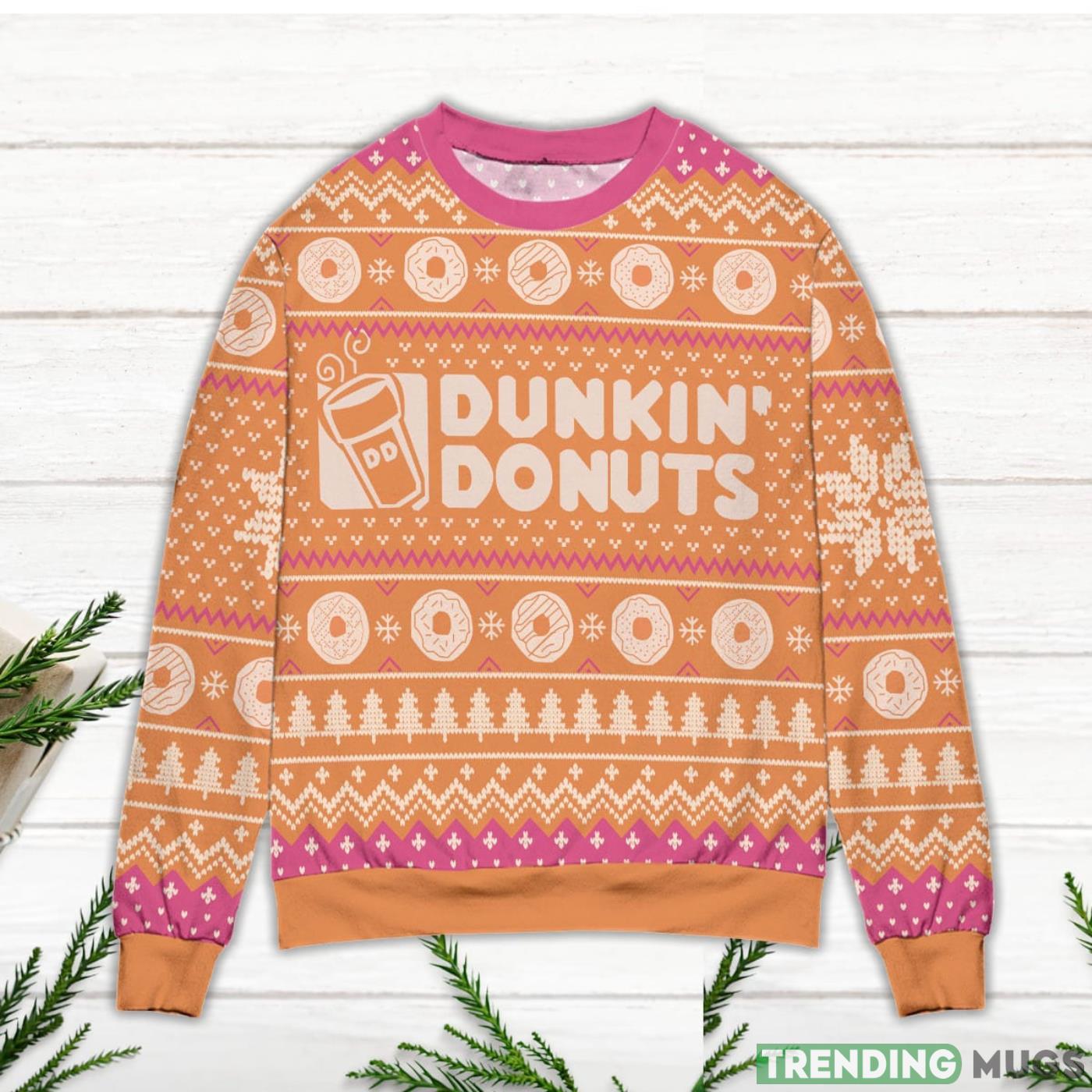 Dunkin' Donuts Snow Flake & Pine Tree Ugly Christmas Sweater Orange Sweater Dunkin' Donuts Snow Flake & Pine Tree Ugly Christmas Sweater Orange Sweater