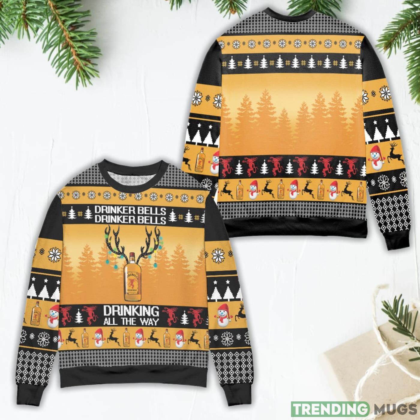 Fireball Cinnamon Whisky Drinker Bells Drinking All The Way Ugly Christmas Sweater Product Photo 1 Fireball Cinnamon Whisky Drinker Bells Drinking All The Way Ugly Christmas Sweater Product Photo 1