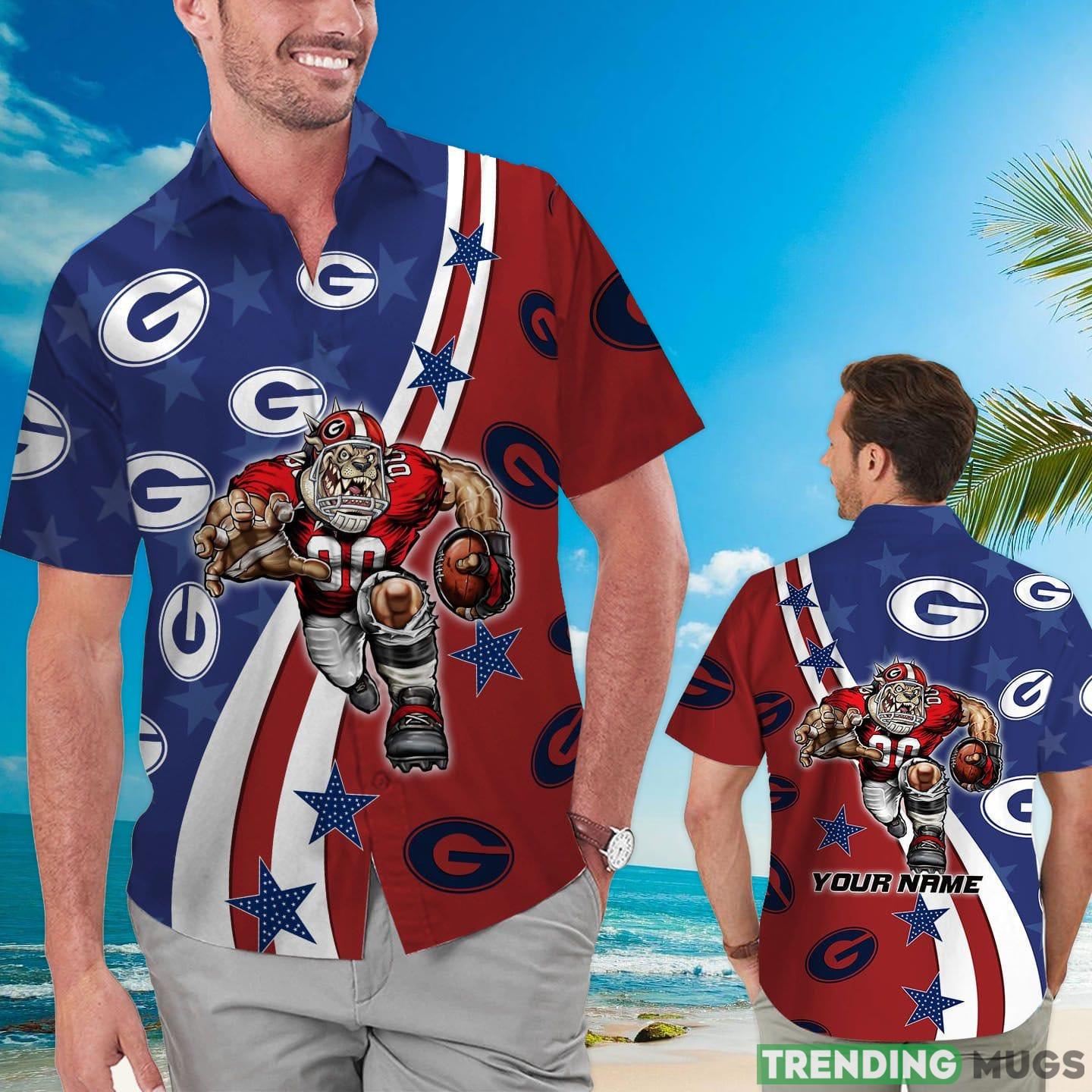 Georgia Bulldogs American Flag Custom Name Hawaiian Shirt Product Photo 1 Georgia Bulldogs American Flag Custom Name Hawaiian Shirt Product Photo 1