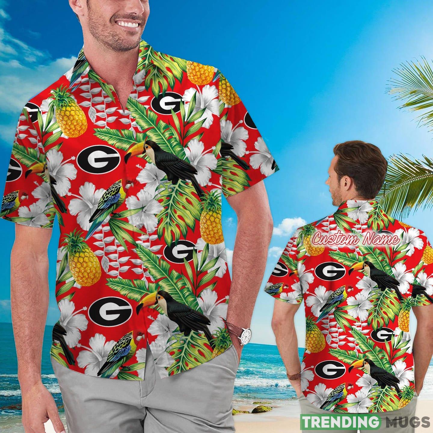 Georgia Bulldogs Custom Name Parrot Floral Tropical Hawaiian Shirt Product Photo 1 Georgia Bulldogs Custom Name Parrot Floral Tropical Hawaiian Shirt Product Photo 1