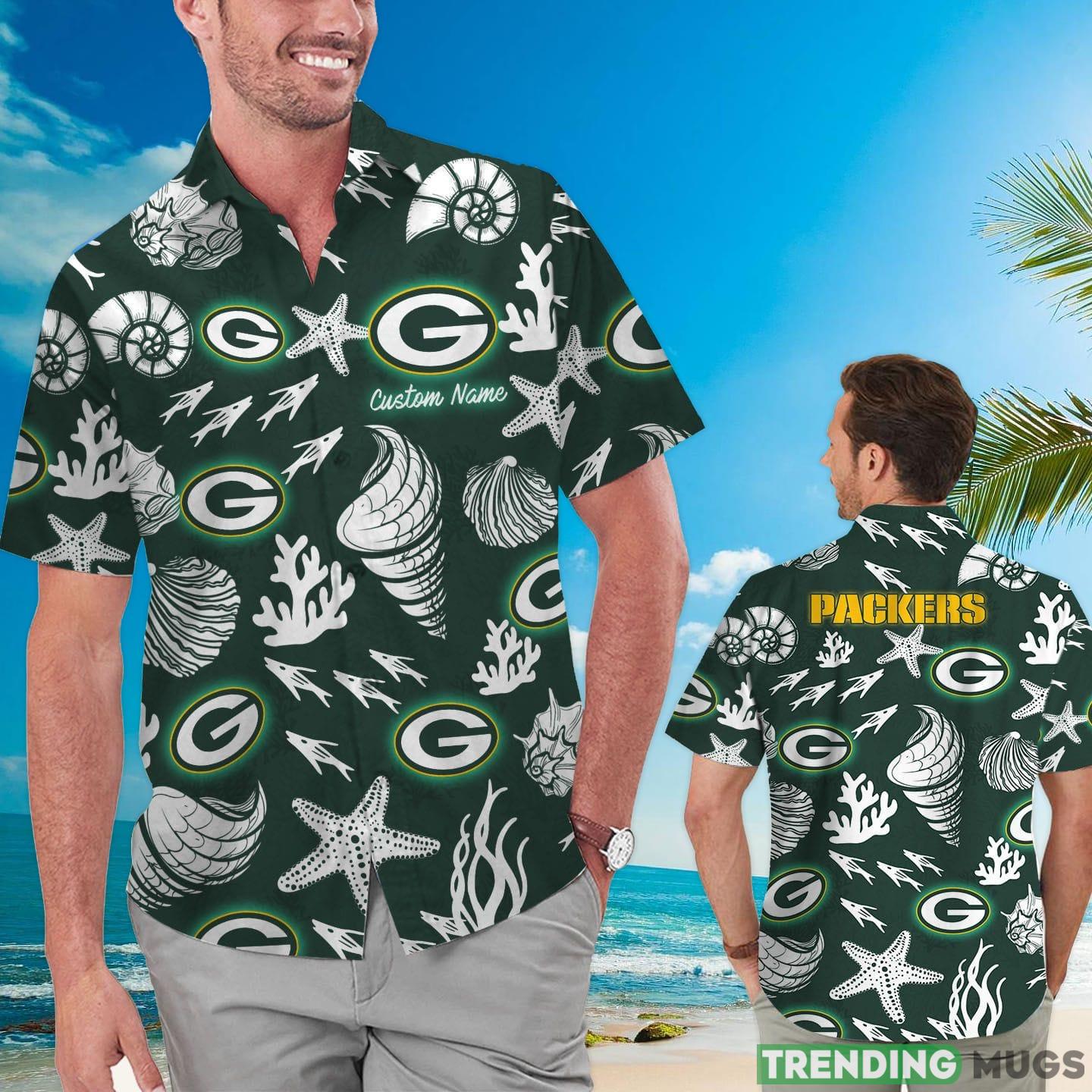 Green Bay Packers Custom Name Shells Starfish Parttern Hawaiian Shirt Product Photo 1 Green Bay Packers Custom Name Shells Starfish Parttern Hawaiian Shirt Product Photo 1