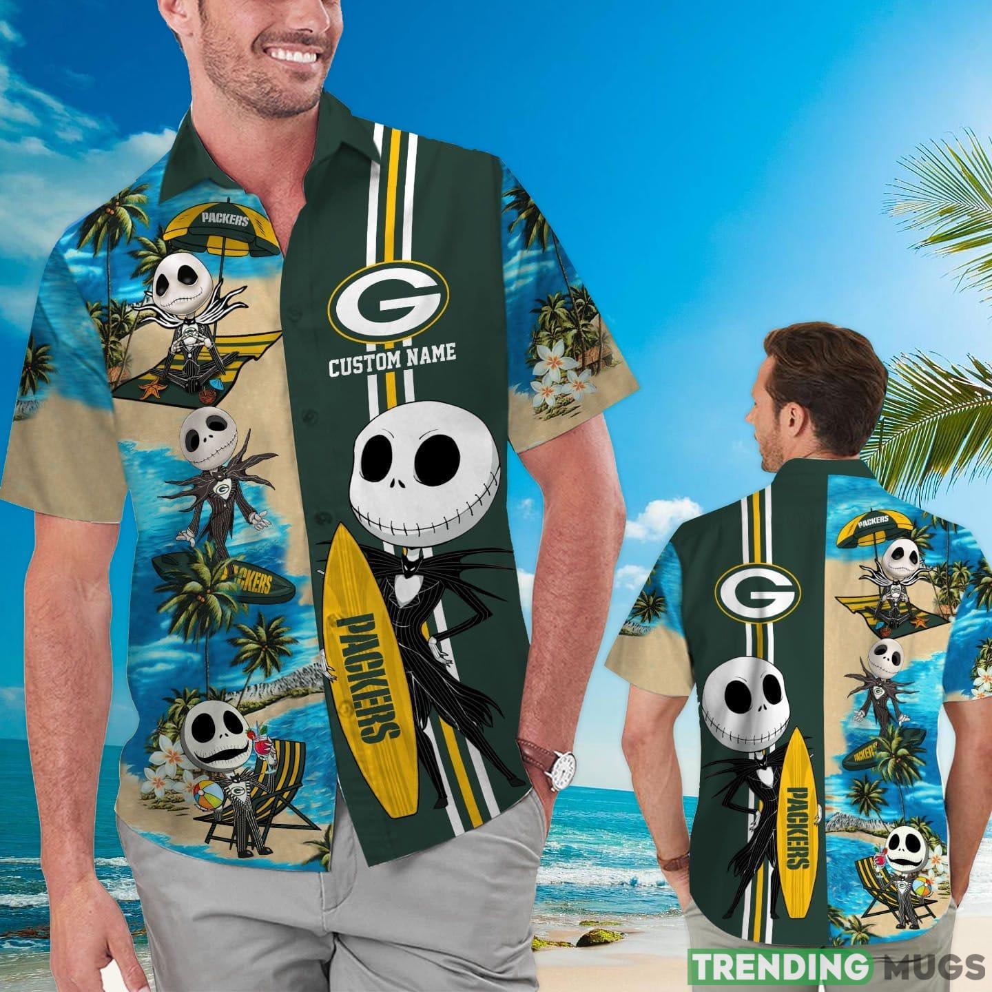 Green Bay Packers Jack Skellington Custom Name Hawaiian Shirt Product Photo 1 Green Bay Packers Jack Skellington Custom Name Hawaiian Shirt Product Photo 1