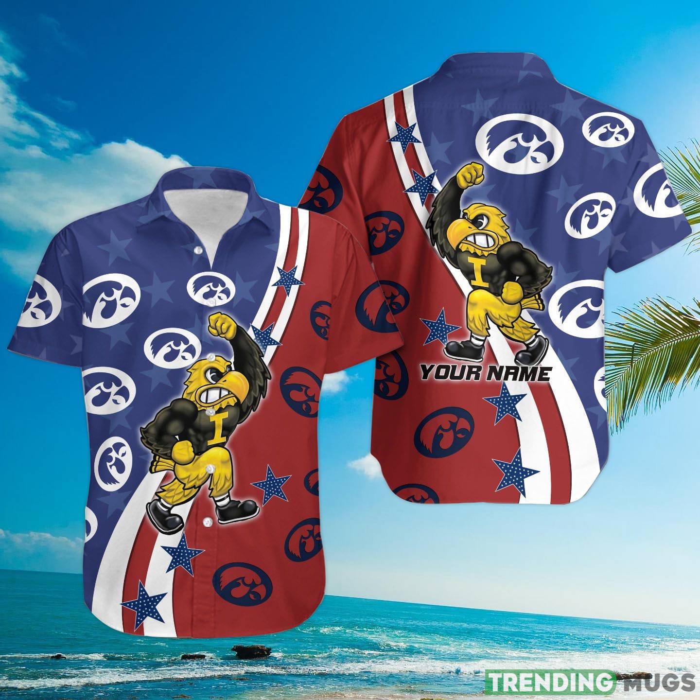 Iowa Hawkeyes American Flag Custom Name Hawaiian Shirt For Fans Hawaiian Shirt Iowa Hawkeyes American Flag Custom Name Hawaiian Shirt For Fans Hawaiian Shirt