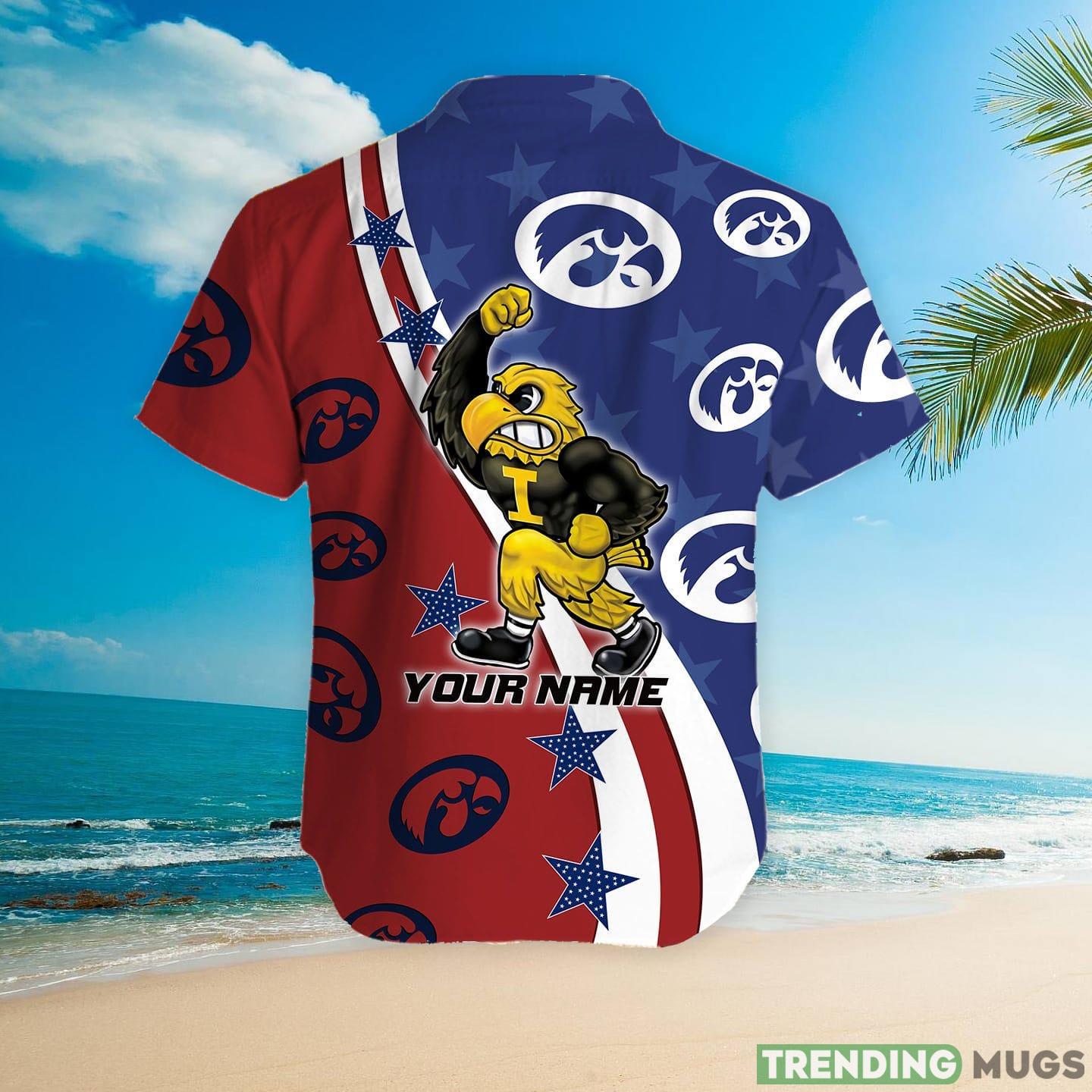 Iowa Hawkeyes American Flag Custom Name Hawaiian Shirt For Fans Hawaiian Shirt Iowa Hawkeyes American Flag Custom Name Hawaiian Shirt For Fans Hawaiian Shirt