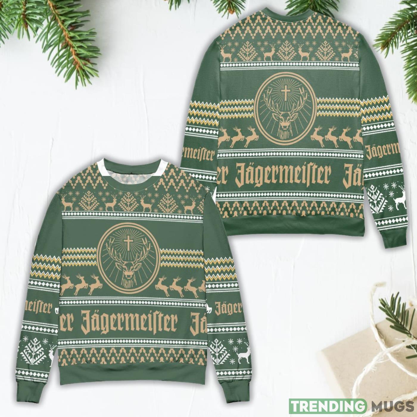 Jagermeister Logo Reindeer Pattern Ugly Christmas Sweater Product Photo 1 Jagermeister Logo Reindeer Pattern Ugly Christmas Sweater Product Photo 1