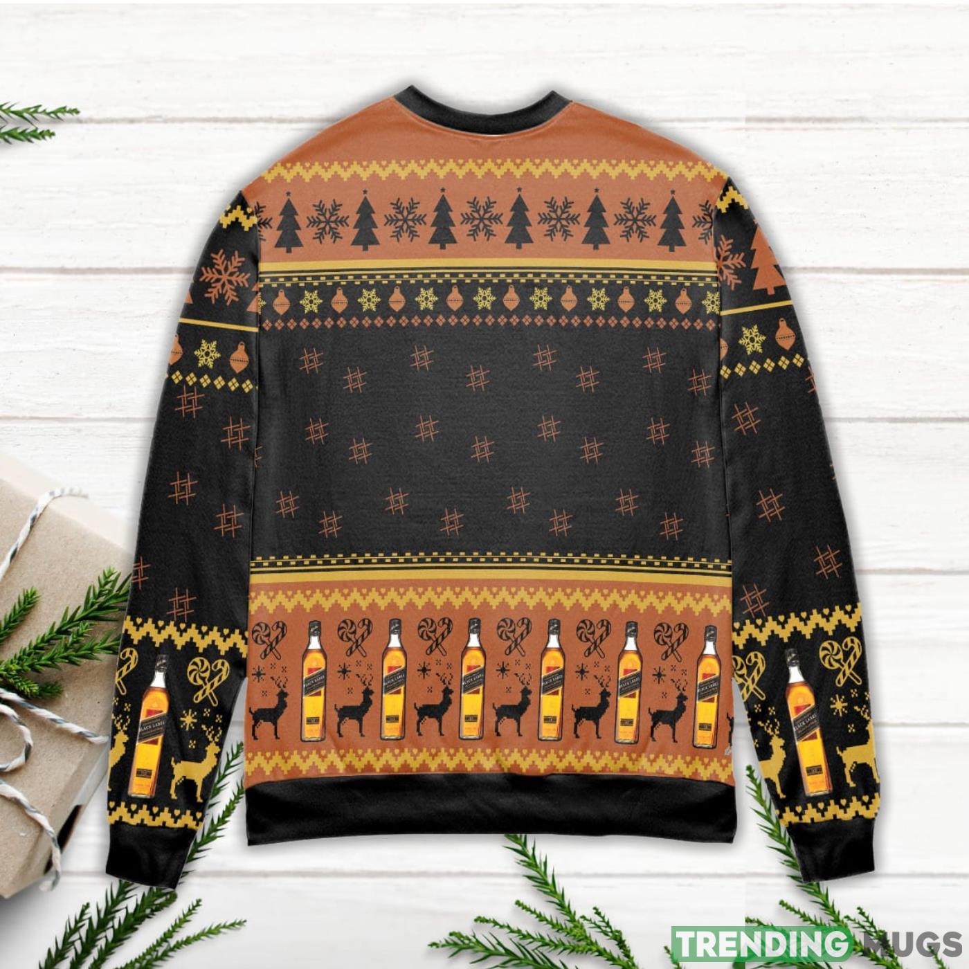 Johnnie Walker Black Label Pine Tree & Reindeer Ugly Christmas Sweater Sweater Johnnie Walker Black Label Pine Tree & Reindeer Ugly Christmas Sweater Sweater