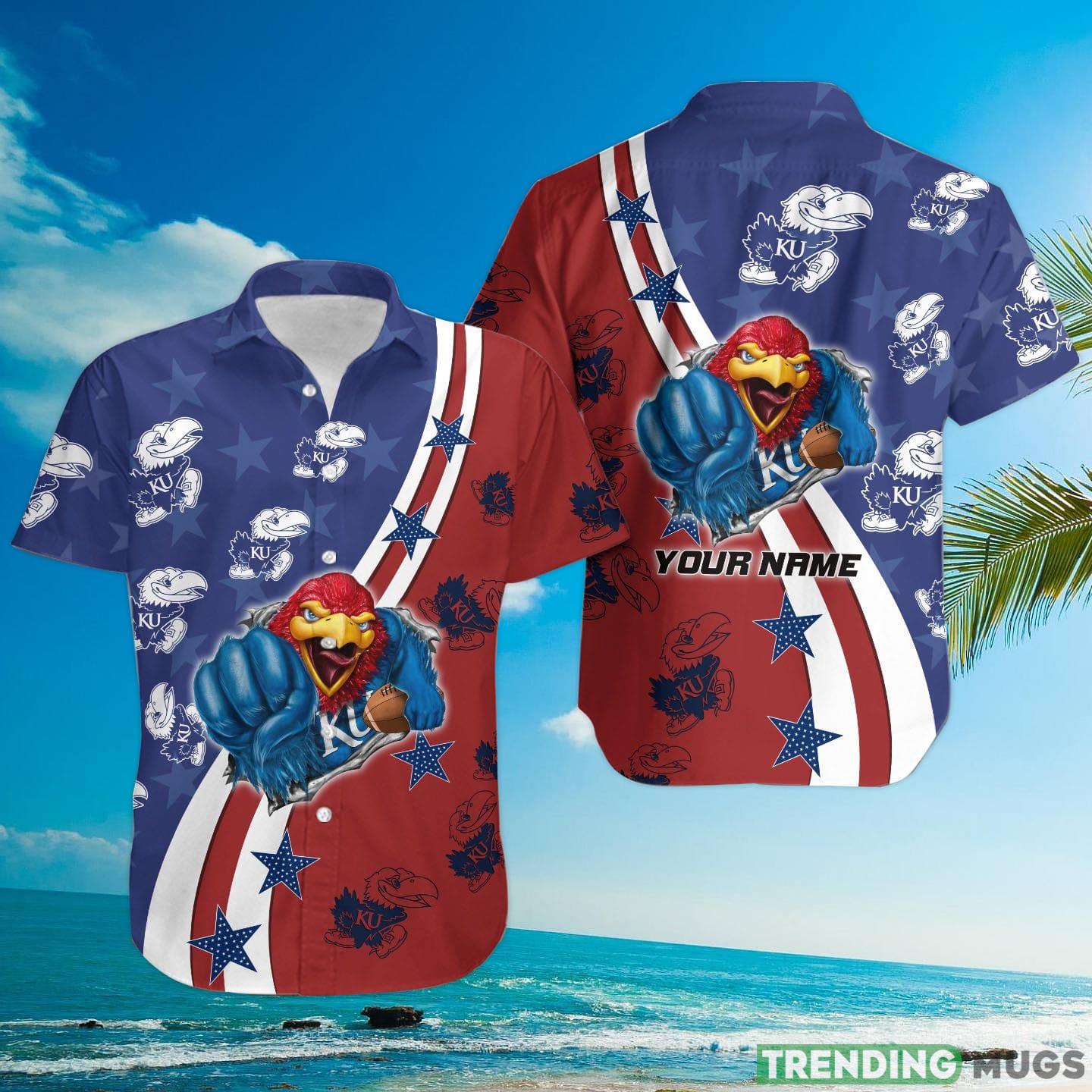 Kansas Jayhawks American Flag Custom Name Hawaiian Shirt Hawaiian Shirt Kansas Jayhawks American Flag Custom Name Hawaiian Shirt Hawaiian Shirt