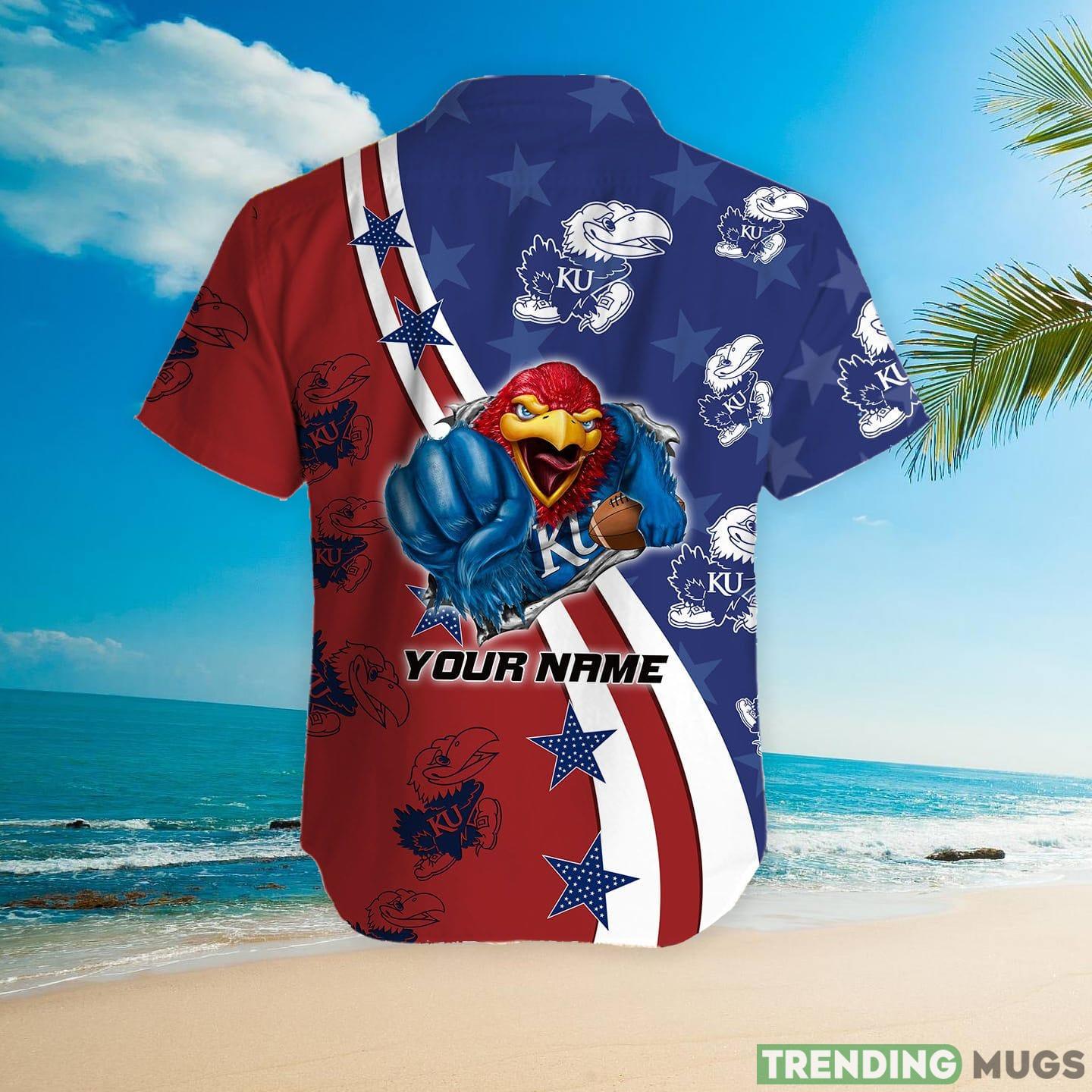 Kansas Jayhawks American Flag Custom Name Hawaiian Shirt Hawaiian Shirt Kansas Jayhawks American Flag Custom Name Hawaiian Shirt Hawaiian Shirt