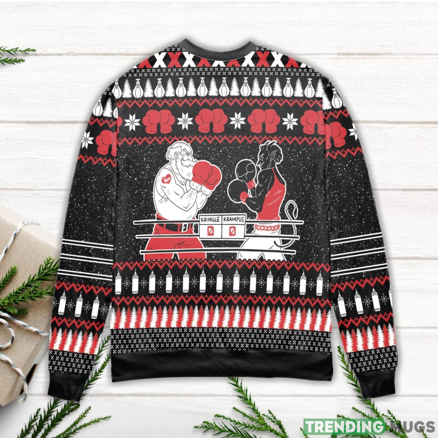 Krampus vs. Kringle Pine Tree & Snowflake Pattern Ugly Christmas Sweater Sweater Krampus vs. Kringle Pine Tree & Snowflake Pattern Ugly Christmas Sweater Sweater