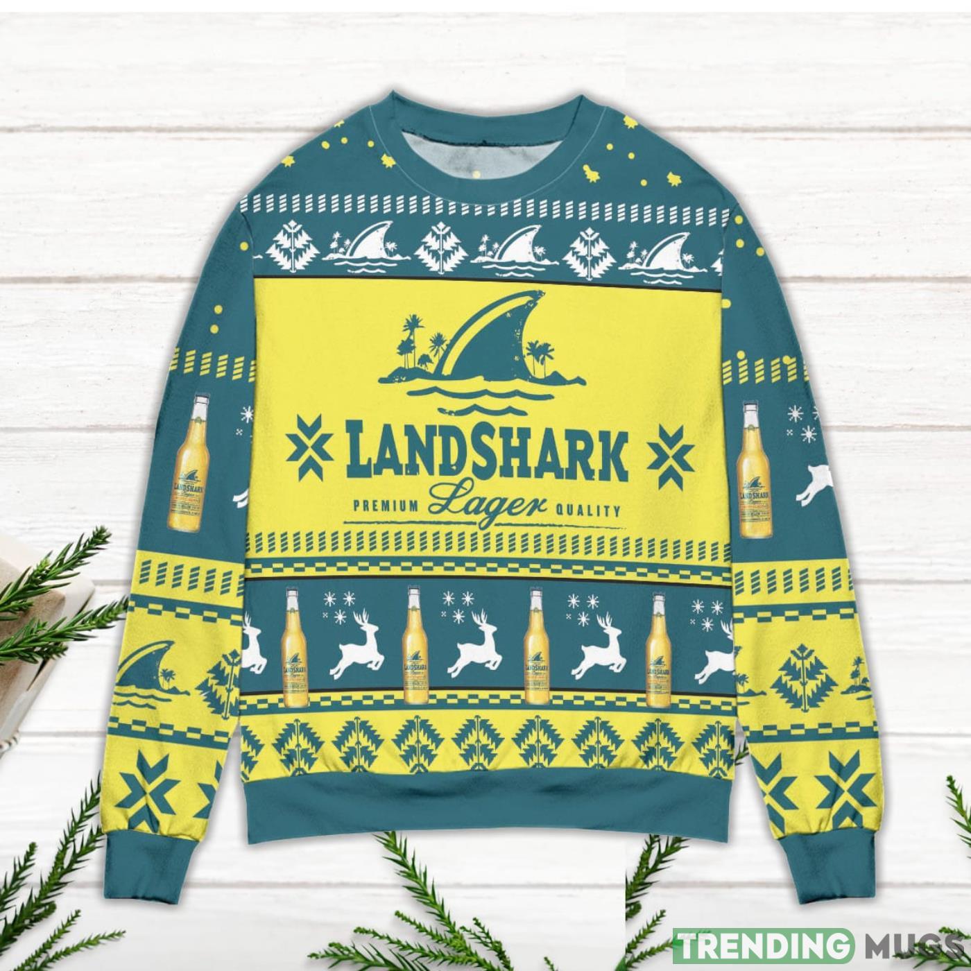Landshark Lager Beer Logo Reindeer Pattern Yellow Blue Ugly Christmas Sweater Sweater Landshark Lager Beer Logo Reindeer Pattern Yellow Blue Ugly Christmas Sweater Sweater
