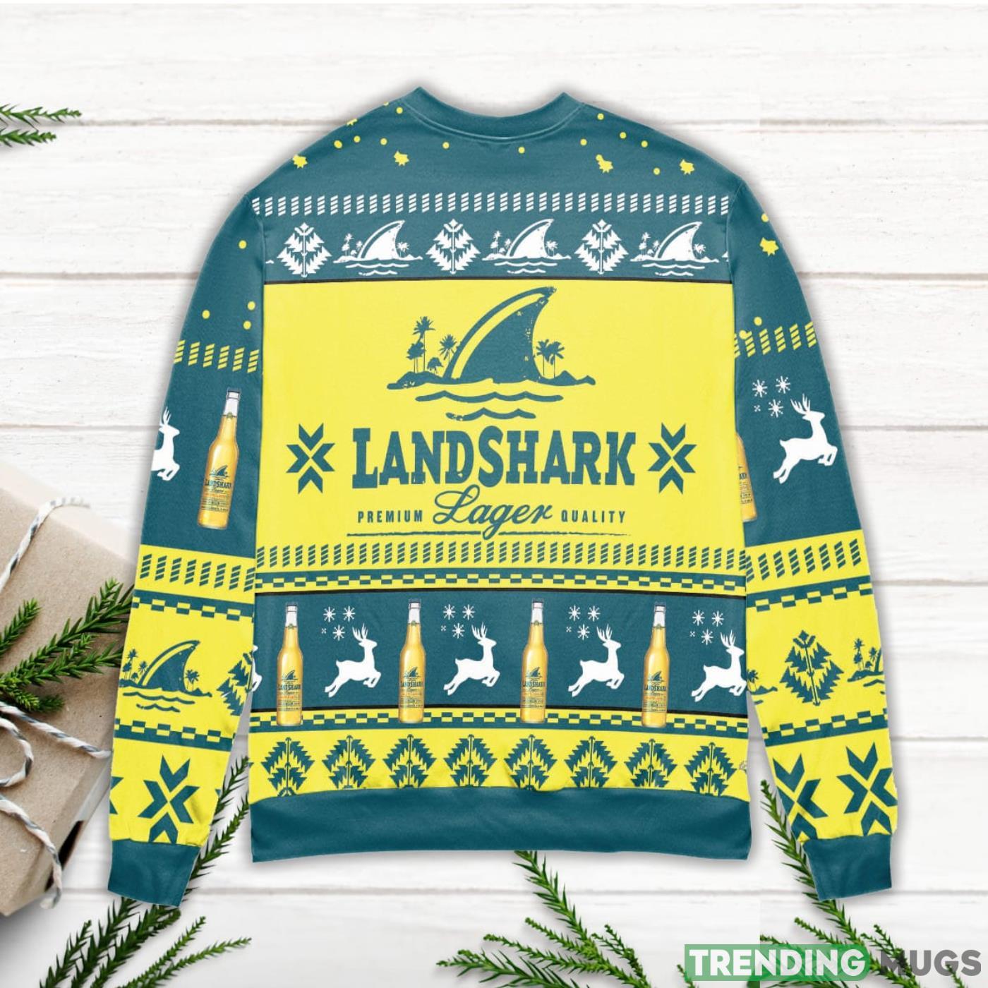 Landshark Lager Beer Logo Reindeer Pattern Yellow Blue Ugly Christmas Sweater Sweater Landshark Lager Beer Logo Reindeer Pattern Yellow Blue Ugly Christmas Sweater Sweater