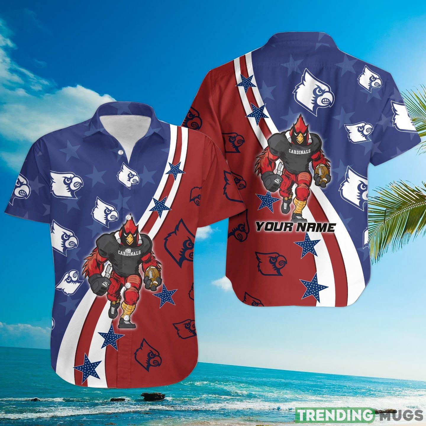 Louisville Cardinals American Flag Custom Name Hawaiian Shirt Hawaiian Shirt Louisville Cardinals American Flag Custom Name Hawaiian Shirt Hawaiian Shirt