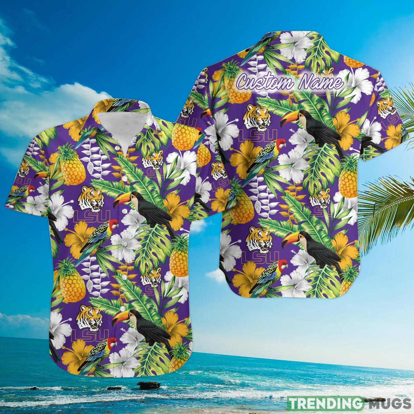 LSU Tigers Custom Name Parrot Floral Tropical Hawaiian Shirt Hawaiian Shirt LSU Tigers Custom Name Parrot Floral Tropical Hawaiian Shirt Hawaiian Shirt