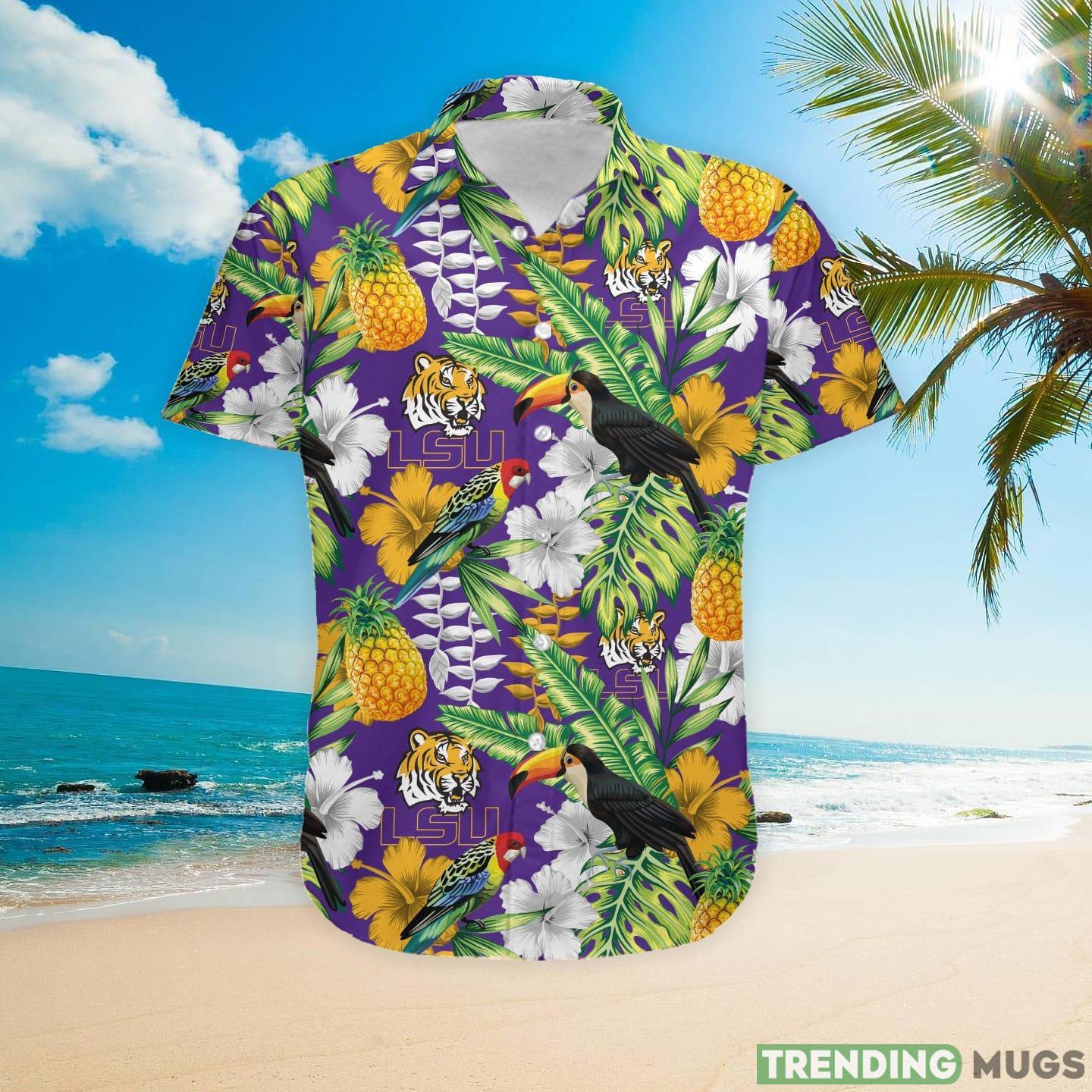 LSU Tigers Custom Name Parrot Floral Tropical Hawaiian Shirt Hawaiian Shirt LSU Tigers Custom Name Parrot Floral Tropical Hawaiian Shirt Hawaiian Shirt