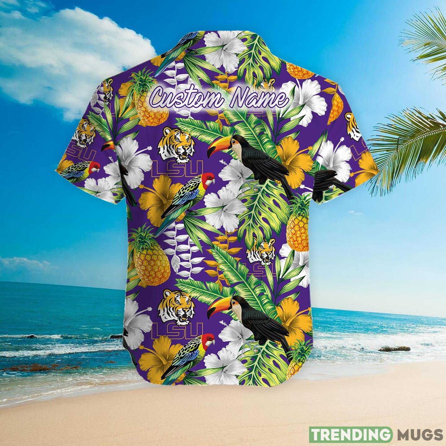 LSU Tigers Custom Name Parrot Floral Tropical Hawaiian Shirt Hawaiian Shirt LSU Tigers Custom Name Parrot Floral Tropical Hawaiian Shirt Hawaiian Shirt