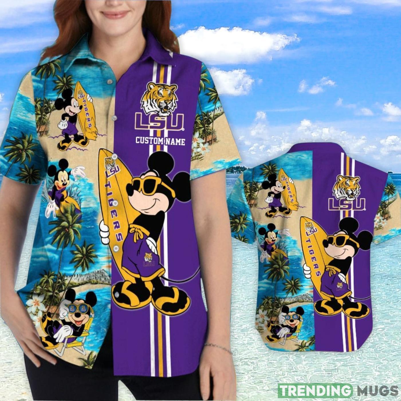LSU Tigers Mickey Surfing Lover Custom Name Hawaiian Shirt Hawaiian Shirt LSU Tigers Mickey Surfing Lover Custom Name Hawaiian Shirt Hawaiian Shirt