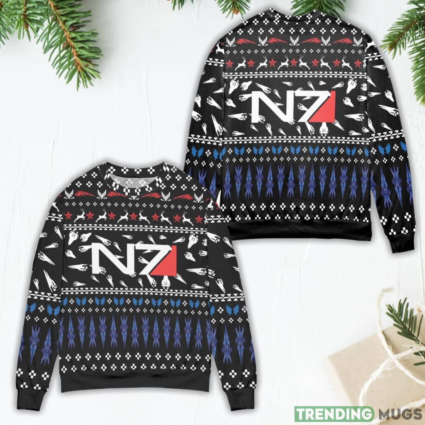 Mass Effect N7 Logo Reindeer Pattern Ugly Christmas Sweater Product Photo 1