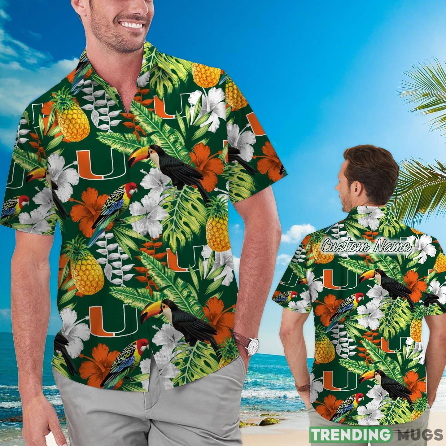 Miami Hurricanes Custom Name Parrot Floral Tropical Hawaiian Shirt Product Photo 1 Miami Hurricanes Custom Name Parrot Floral Tropical Hawaiian Shirt Product Photo 1