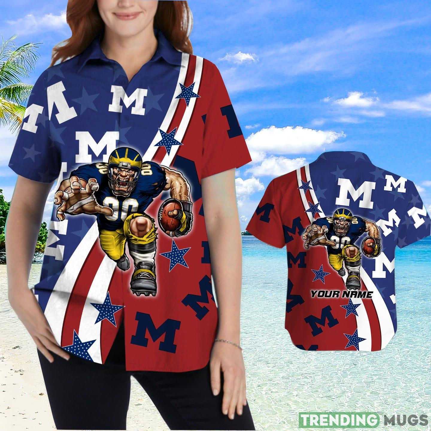 Michigan Wolverines American Flag Custom Name Hawaiian Shirt Hawaiian Shirt Michigan Wolverines American Flag Custom Name Hawaiian Shirt Hawaiian Shirt